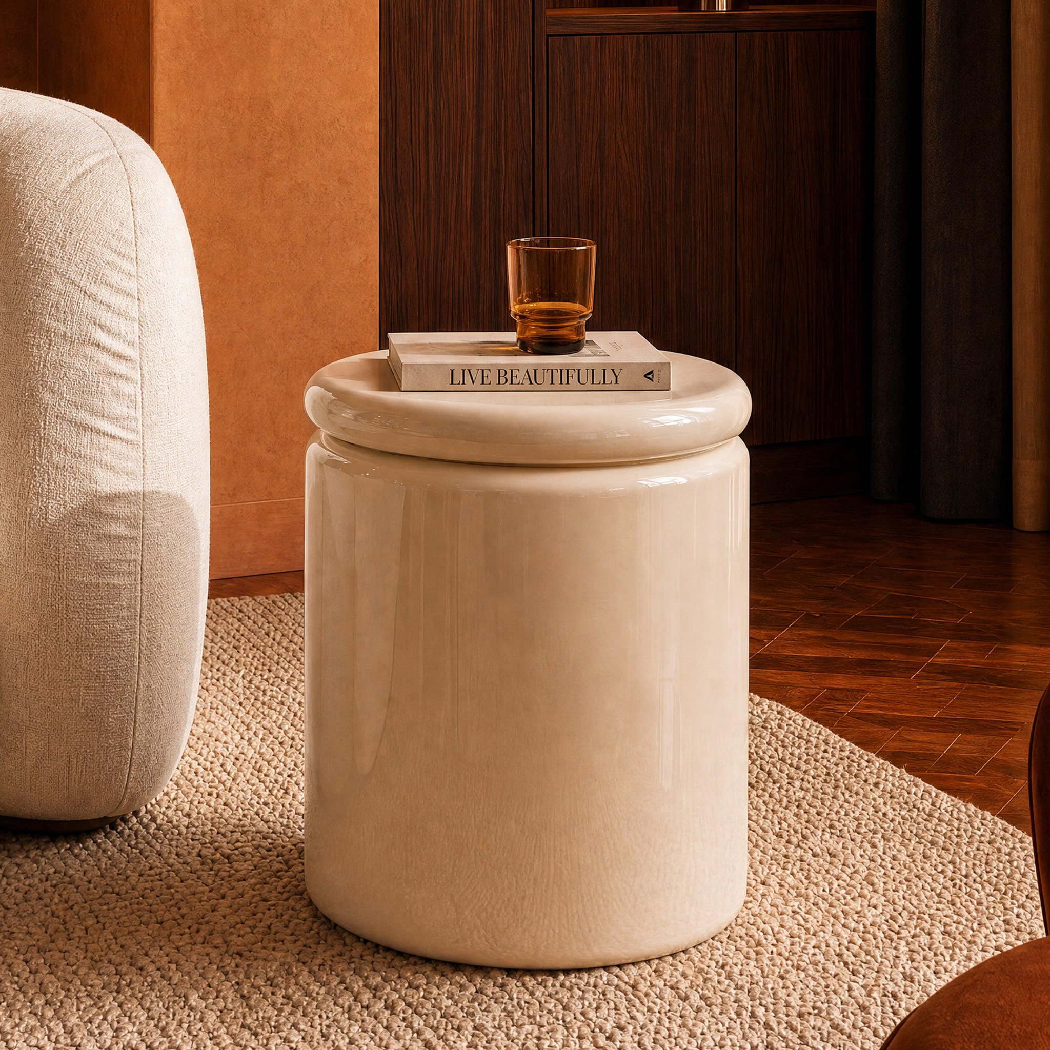 Voir la diapositive 2 : MAISON PAVANE Table d'appoint laquée blanche en MDF, D40 cm-Oscar