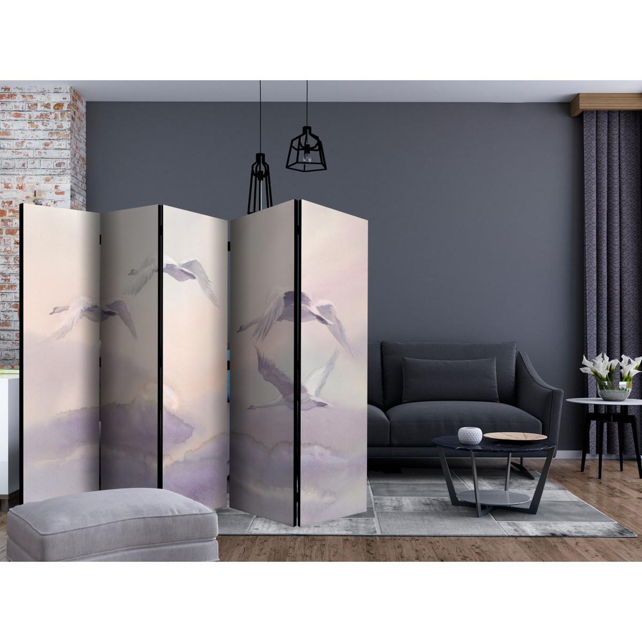 Voir la diapositive 2 : Paris Prix Paravent 5 volets  flying swans  172x225cm
