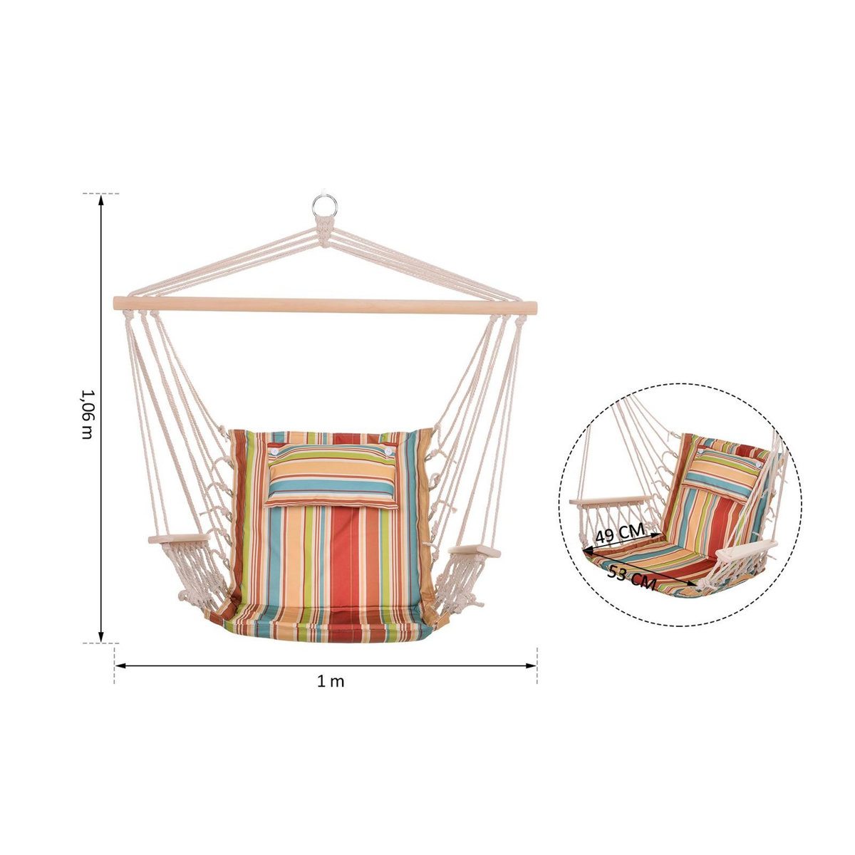 OUTSUNNY Chaise suspendue hamac de voyage respirant portable coton macramé polyester rayé multicolore