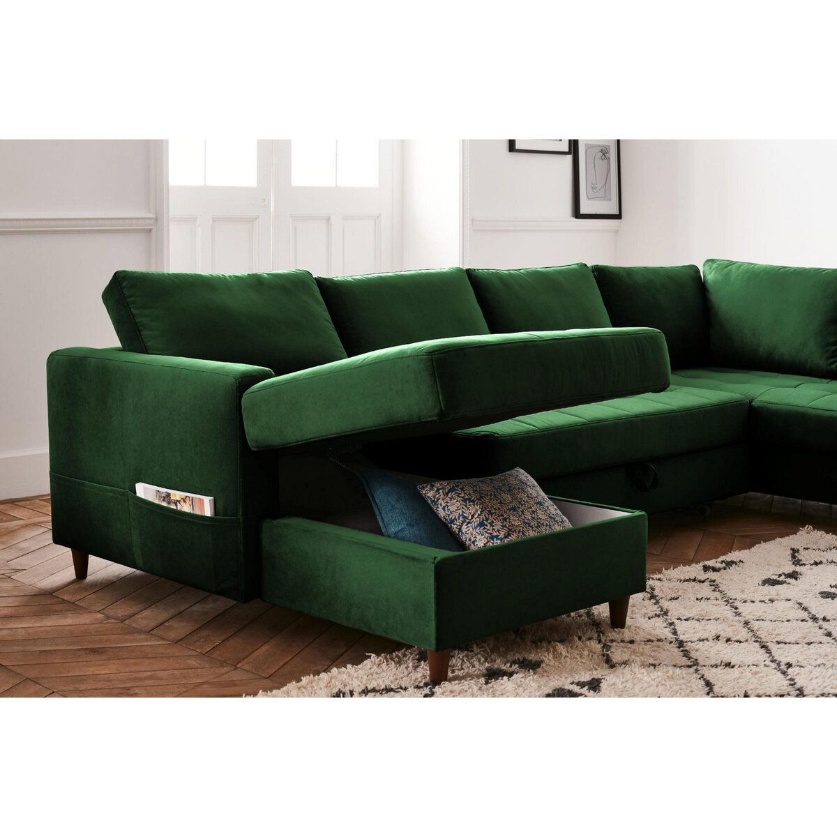 LISA DESIGN Anna - canapé panoramique d'angle droit - 7 places - convertible avec coffre - en velours