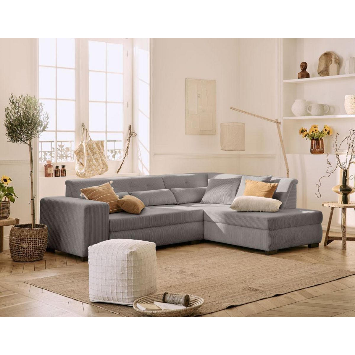 LISA DESIGN Vermont - canapé d'angle droit - 5 places - convertible - en velours côtelé