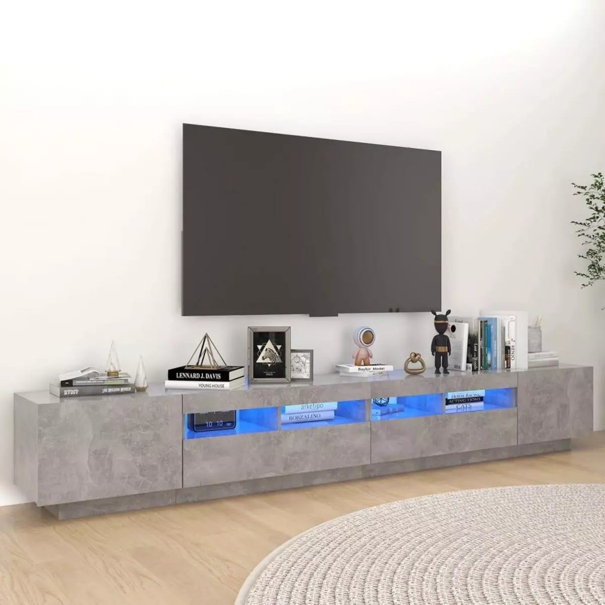 VIDAXL Meuble TV avec lumieres LED Gris beton 260x35x40 cm