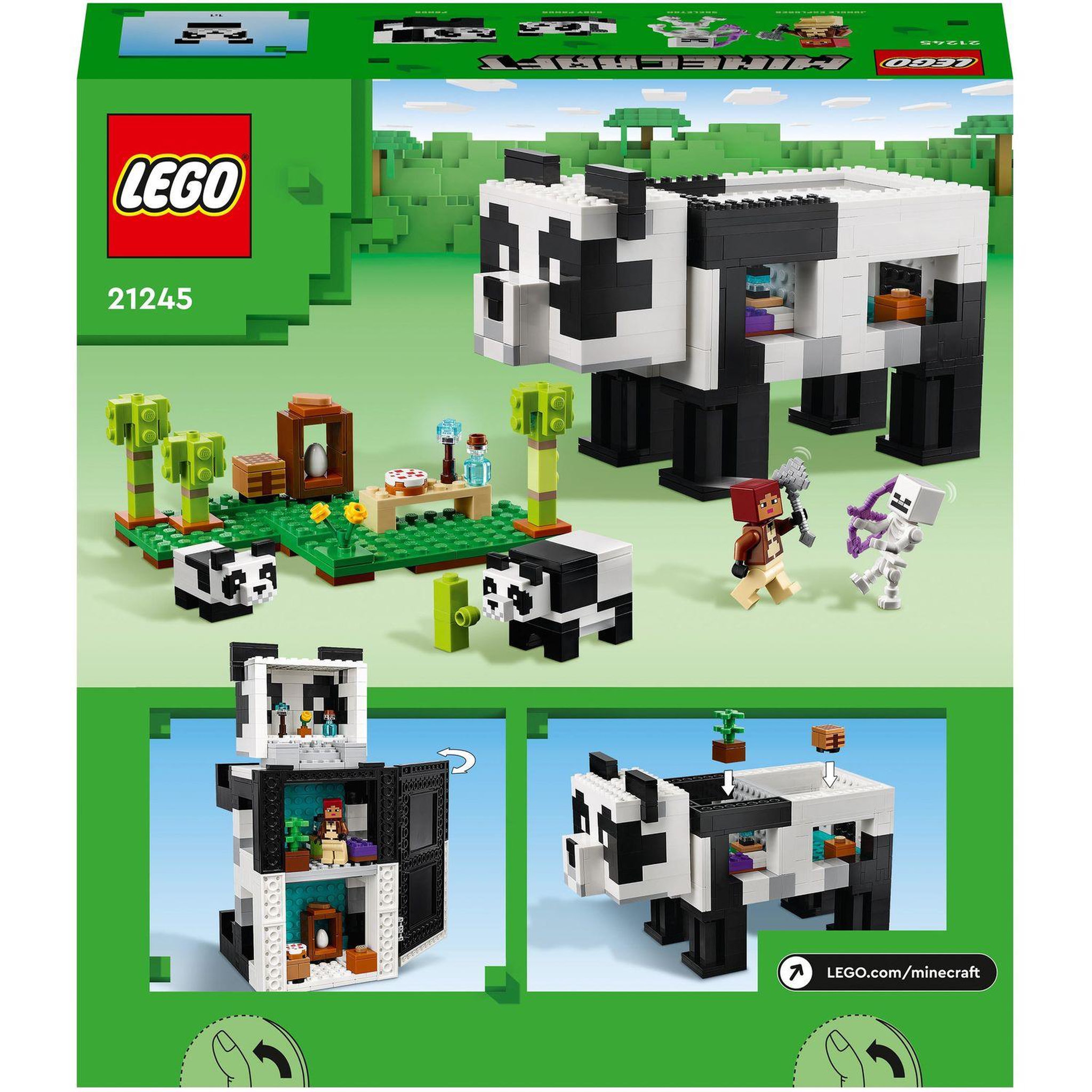 Voir la diapositive 8 : LEGO Minecraft 21245 Le refuge panda, Jouet de Maison Amovible, avec Figurines Animaux et Squelette