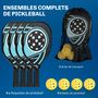 Voir la diapositive 2 : HOMCOM Lot de 4 raquettes de pickleball 4 balles jaune et sac de transport bleu noir