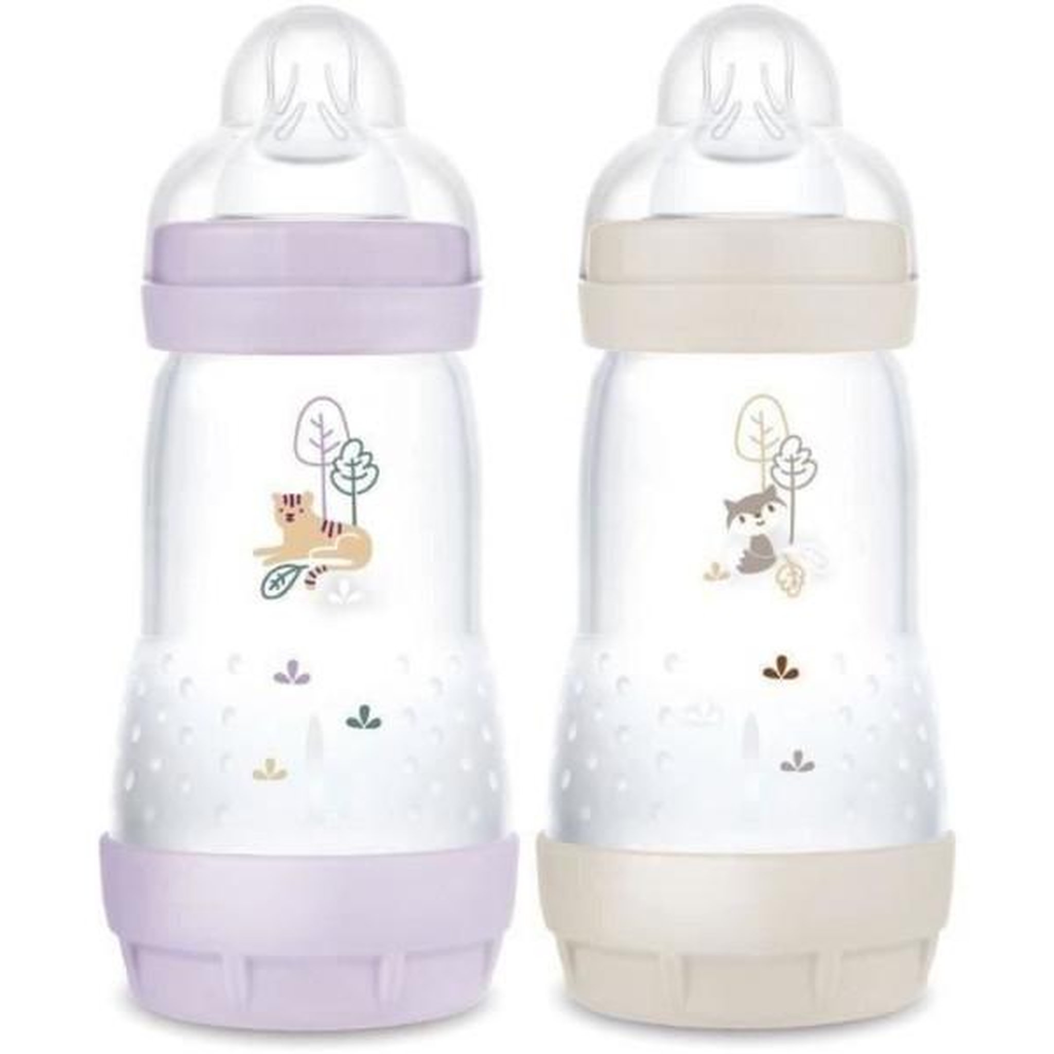 MAM Lot de 2 Biberons - MAM - Easy Start / Anti-Colique - 260 ml - Tétine Débit 2 - Lilas + Sable