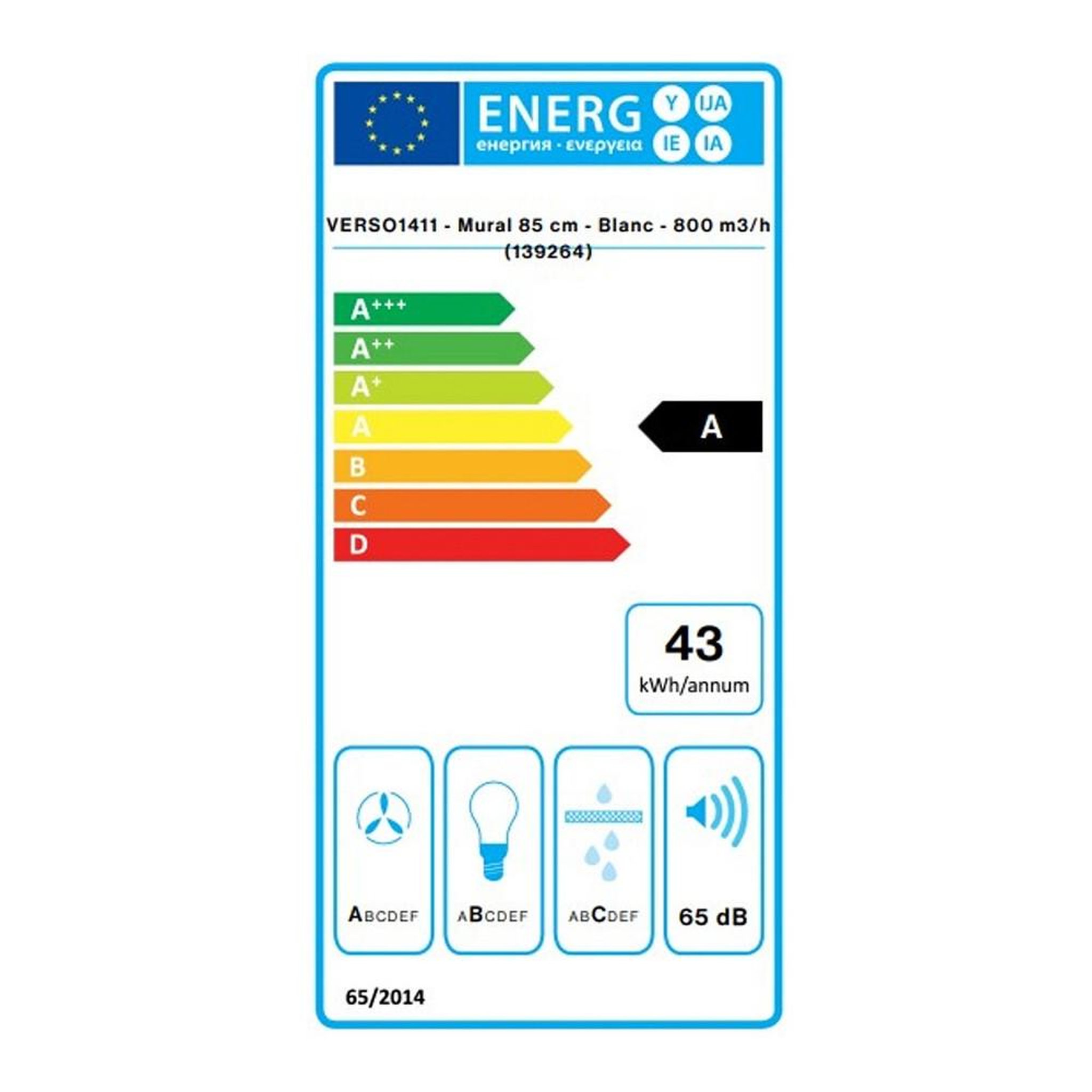 Voir la diapositive 6 : Falmec Hotte murale inclinée 85cm 584m3/h blanc - verso1411