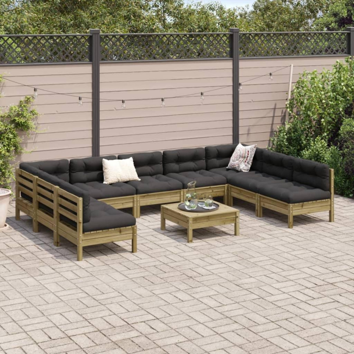 VIDAXL Salon de jardin avec coussins 10 pcs bois de pin impregne