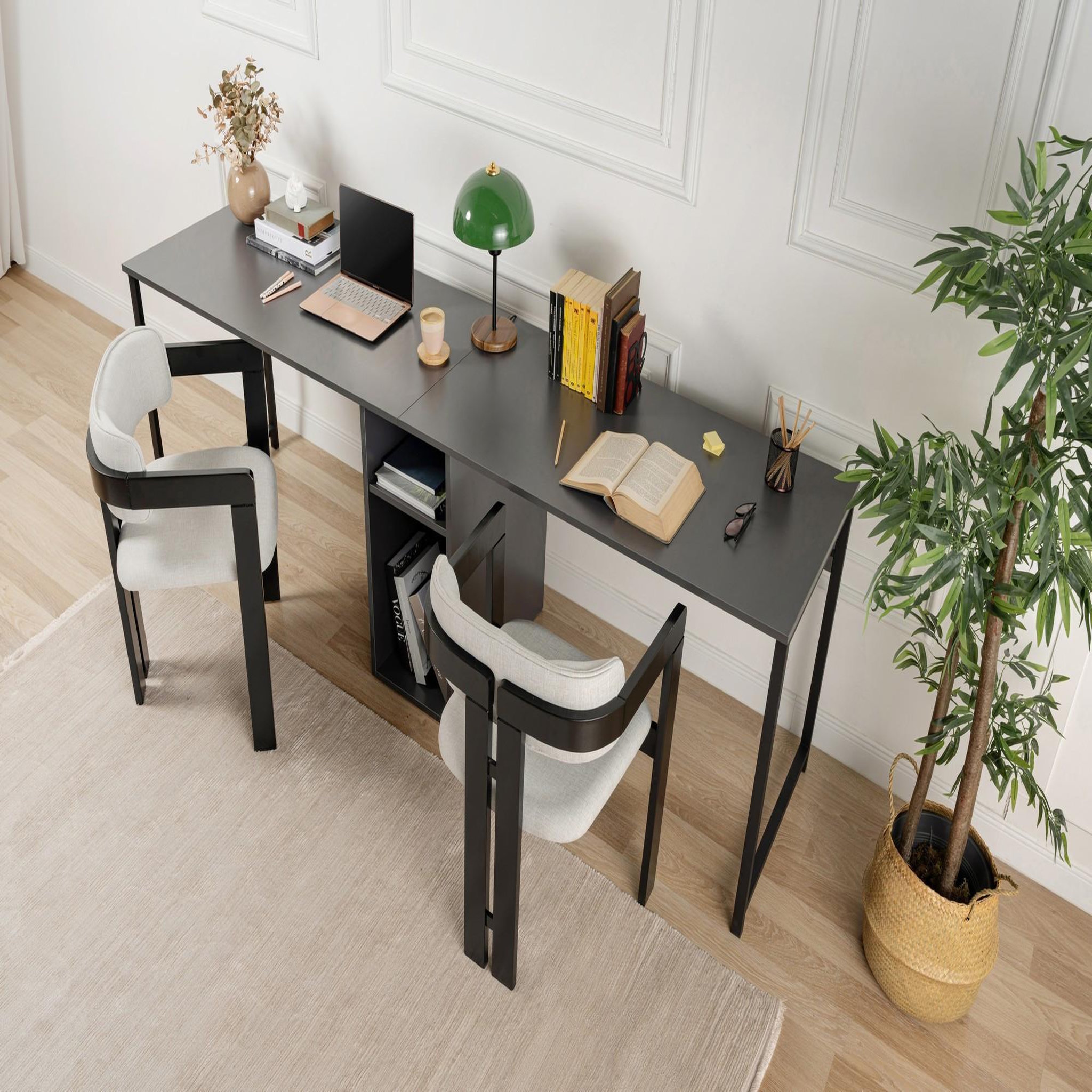 Voir la diapositive 2 : Habitat et Jardin Bureau en bois  twin study desk  - 240 x 60 x 74 cm - anthracitenoir