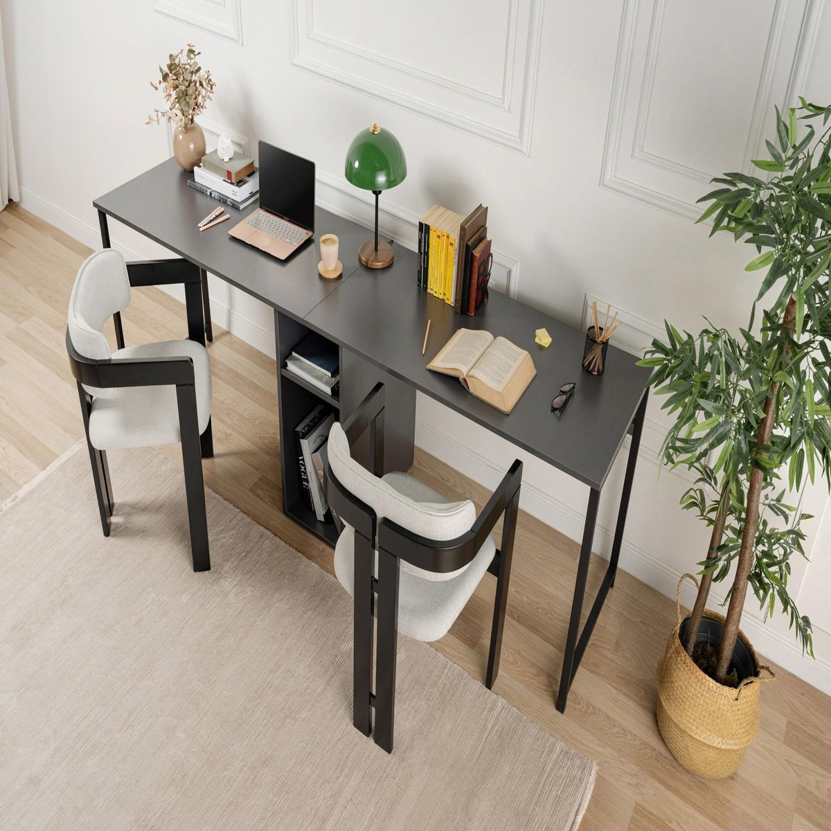 Habitat et Jardin Bureau en bois  Twin Study Desk  - 240 x 60 x 74 cm - AnthraciteNoir