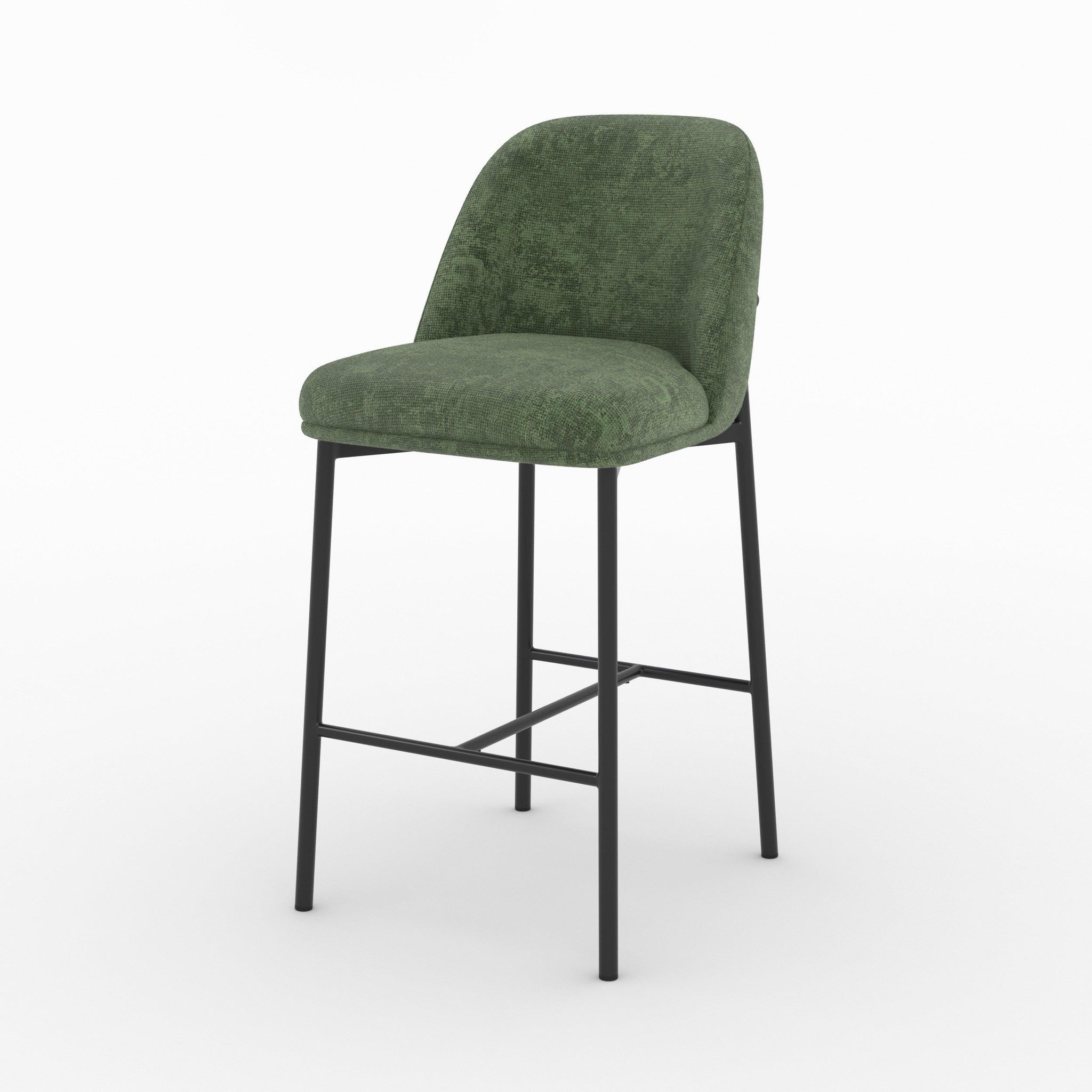 Voir la diapositive 6 : MAISON PAVANE Lot de 2 chaises pour îlot central 67 cm en tissu vert sapin-noah