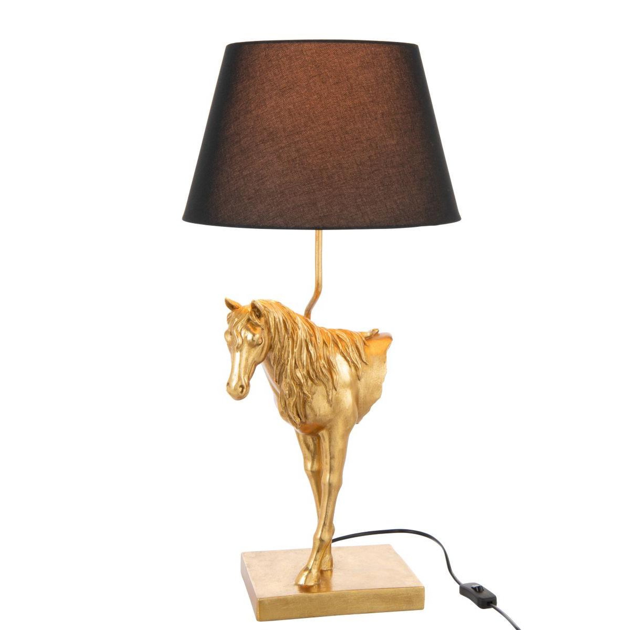 Voir la diapositive 2 : J-LINE Lampe à poser cheval face  hollywood  70cm doré