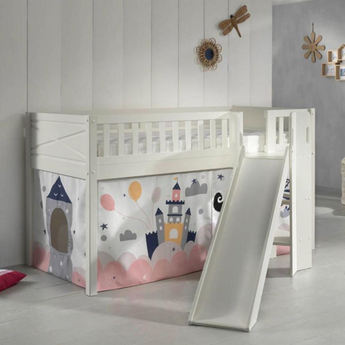 Paris Prix Lit Enfant Toboggan & Tente  Scott Princesse Sophie  90x200cm Blanc