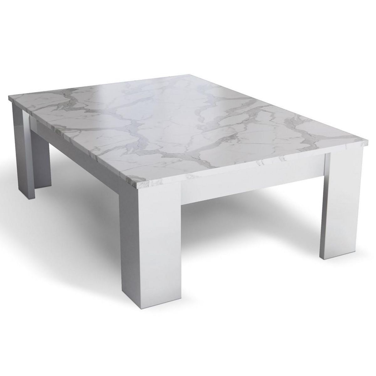 BEST MOBILIER Amaury - table basse - blanc - plateau effet marbre - 126 cm