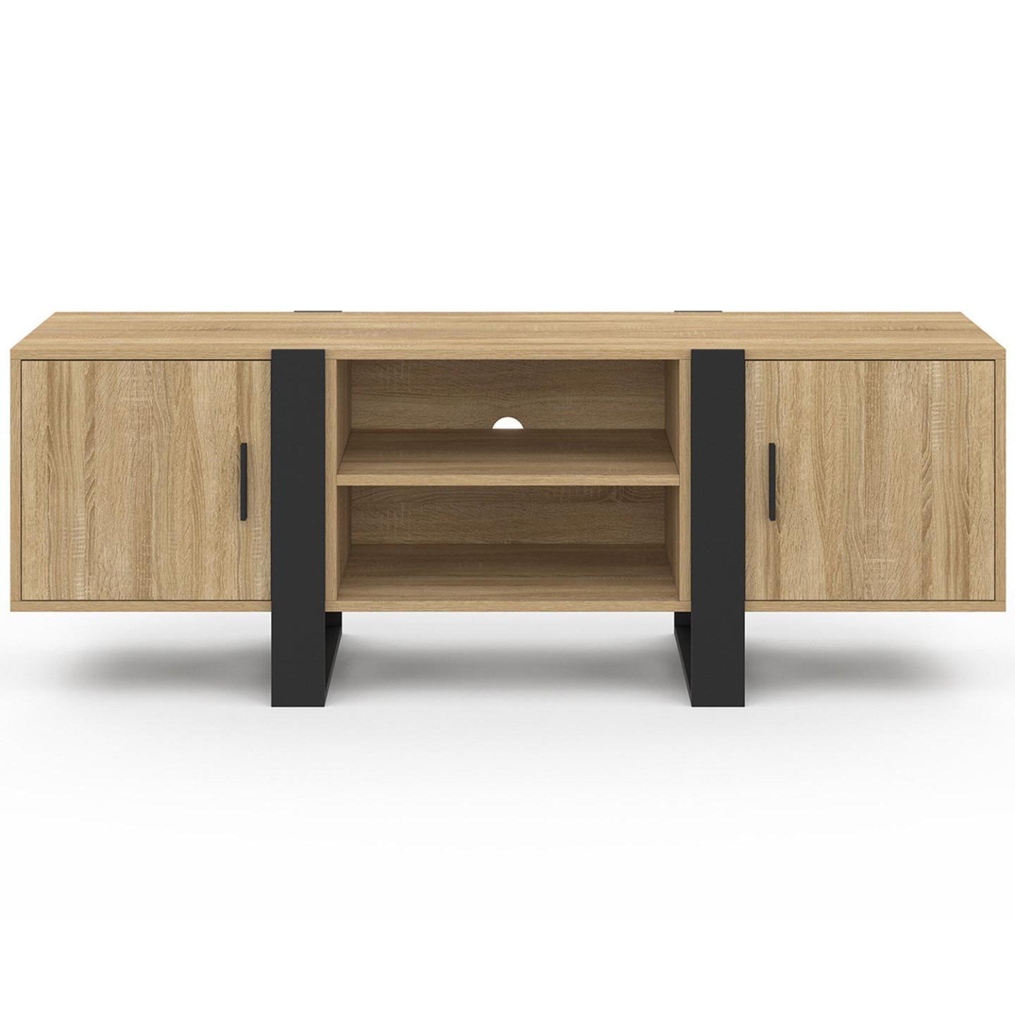 Voir la diapositive 3 : ID MARKET Meuble tv 140 cm phoenix 2 portes bois et noir