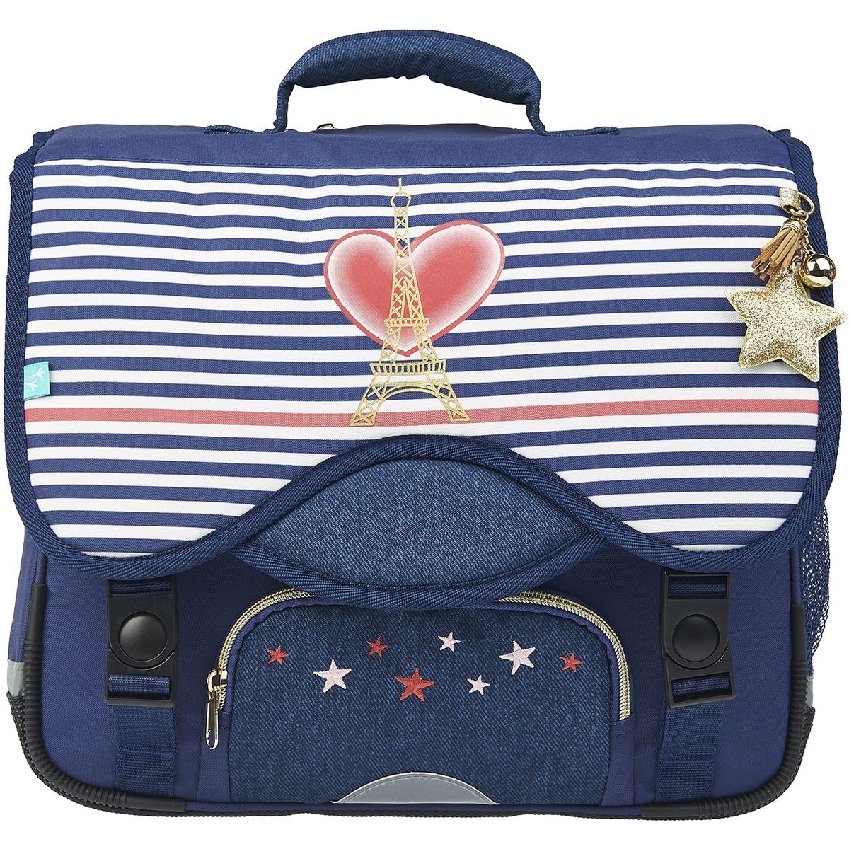 AUCHAN Cartable 38 cm CP/CE1/CE2 bleu à rayures Paris