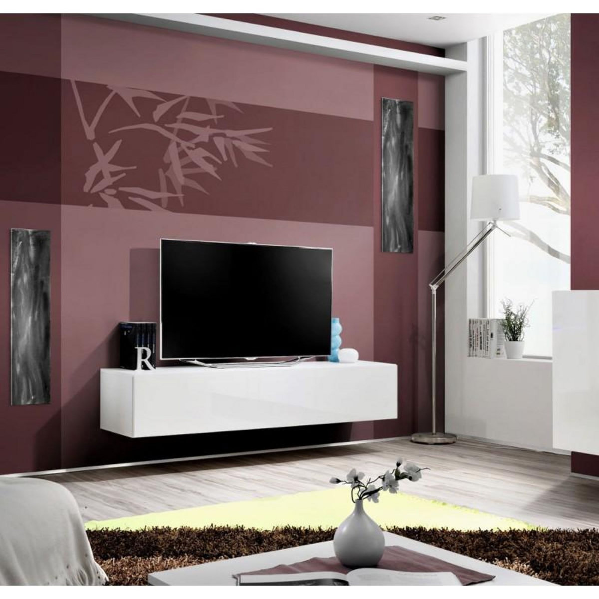Paris Prix Meuble TV Mural Design  Fly I  160cm Blanc