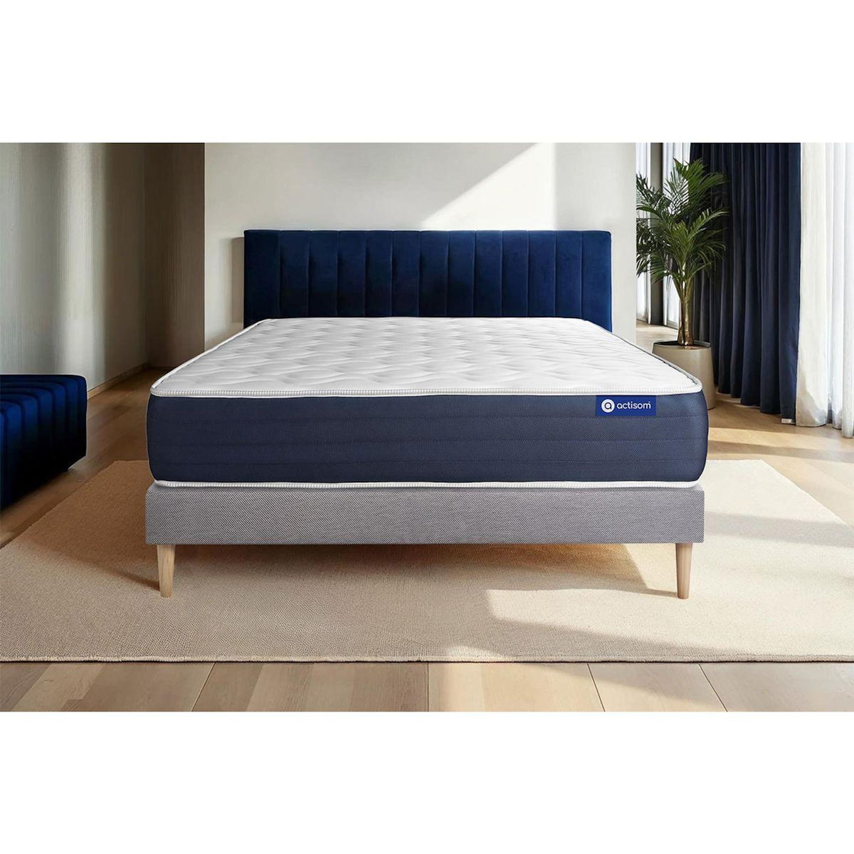 ACTISOM Ensemble matelas Ressorts ensachés et Mémoire de forme ACTIFLEX SLEEP 120x190 5zones de confort + sommier KIT gris