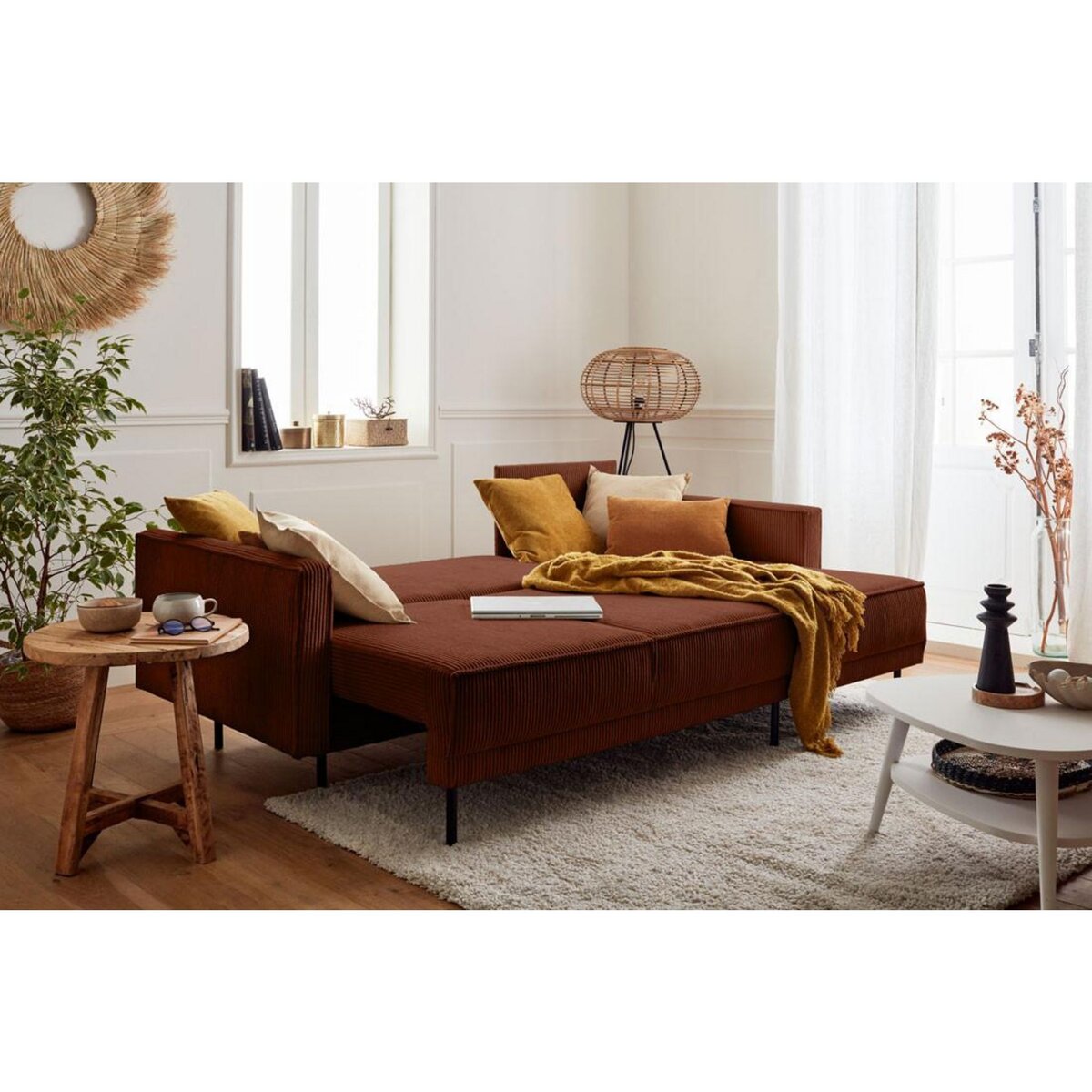 LISA DESIGN Charlie - canapé d'angle réversible - 4 places - convertible avec coffre - en velours côtelé