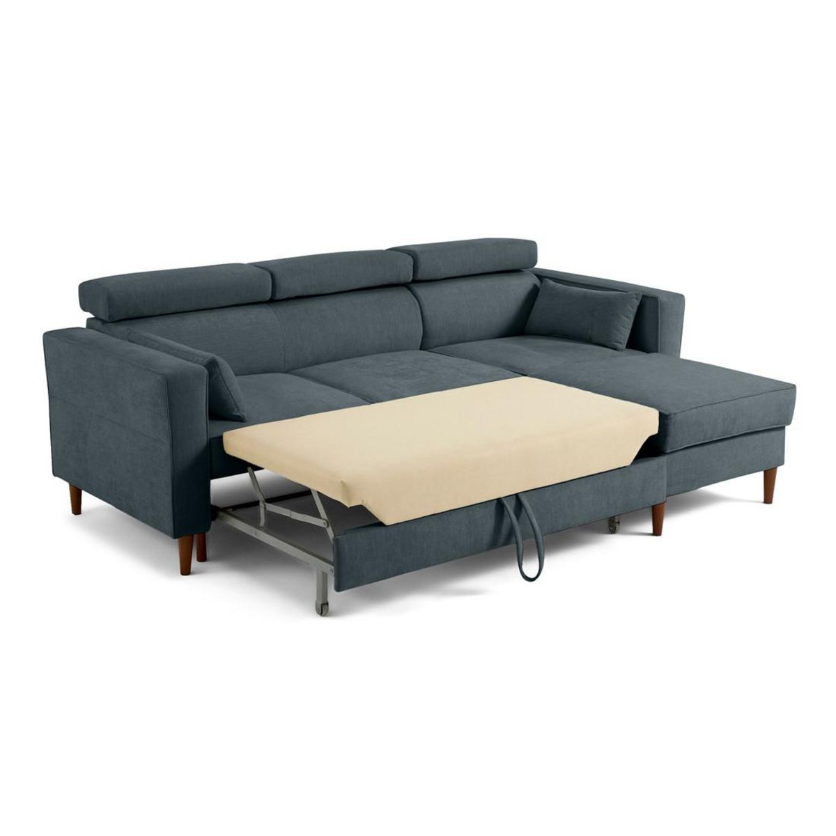 BEST MOBILIER Alicante - canapé d'angle réversible convertible avec têtières - coffre - 4 places - en tissu texturé