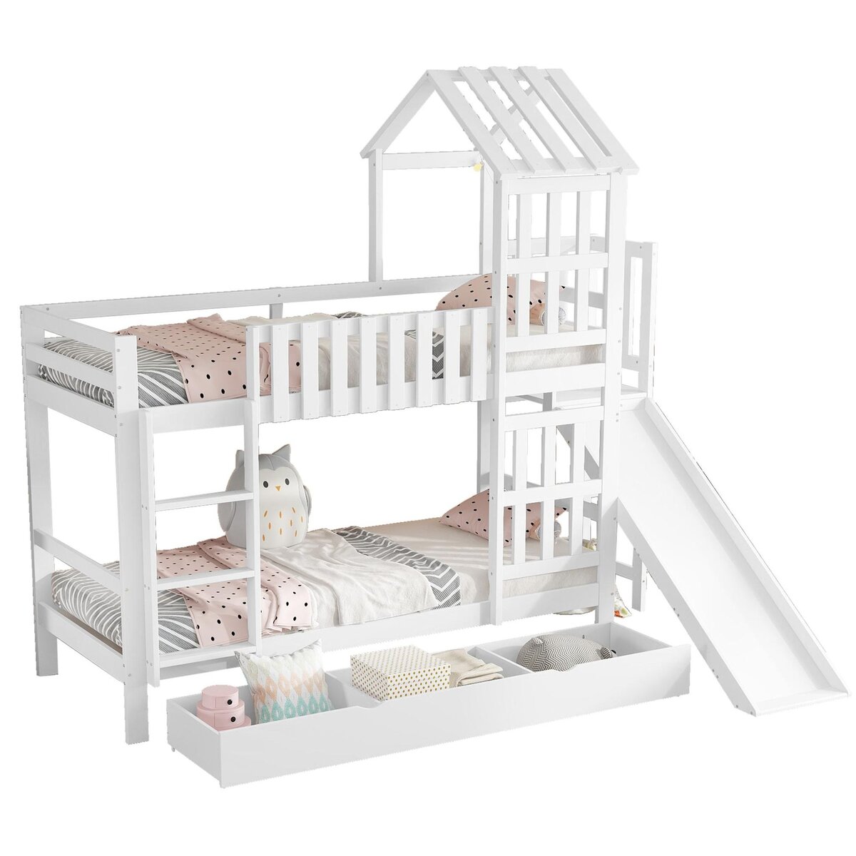 MERAX Lit superposé 90x200cm coloris blanc pin et mdf