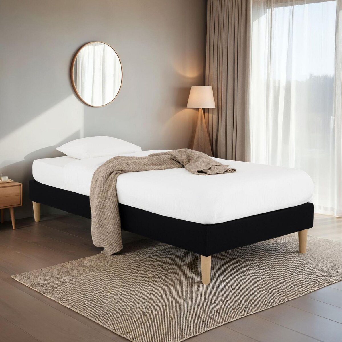 IDIMEX Sommier tapissier PAIMPOL 90 x 190 cm revêtement tissu