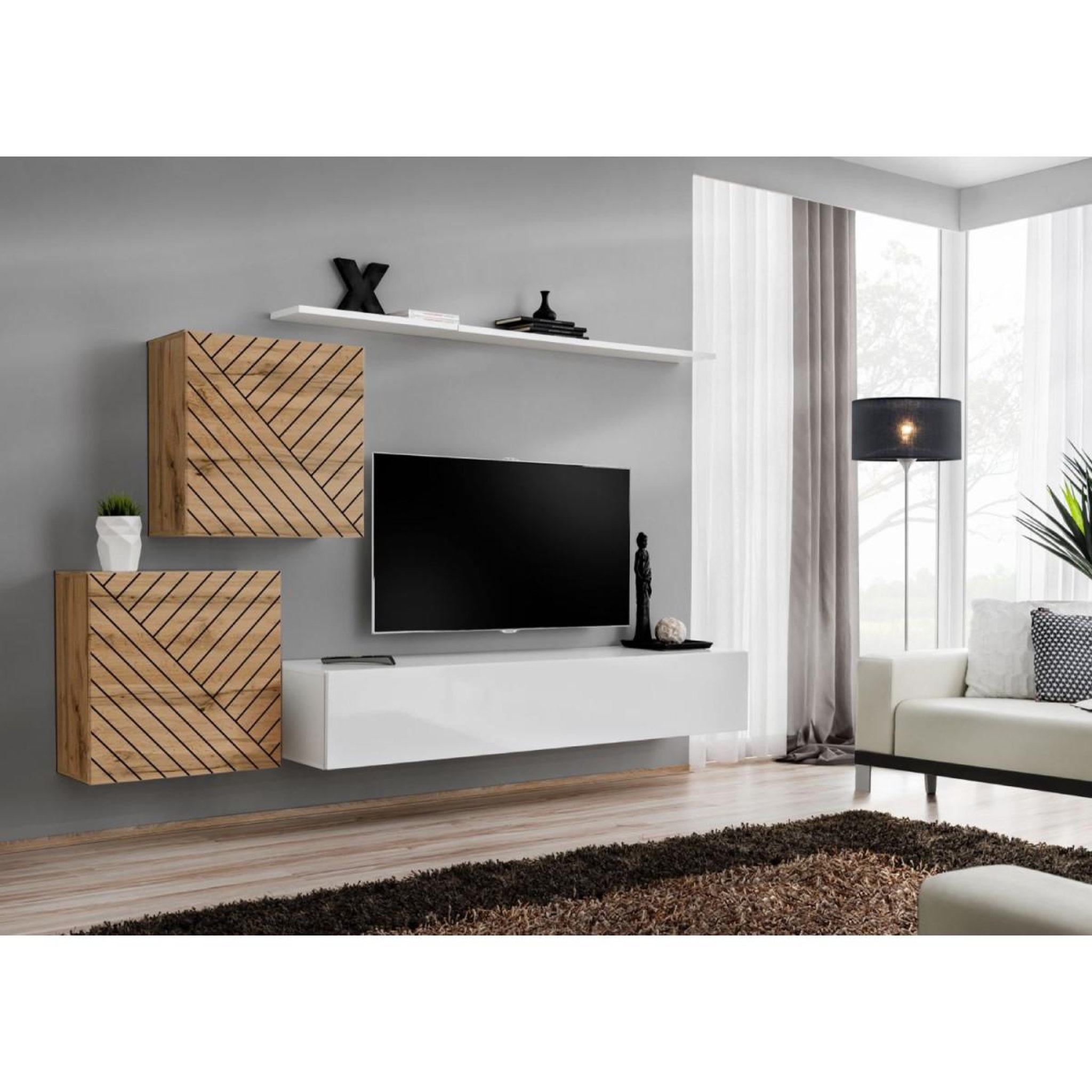 Voir la diapositive 2 : Paris Prix Ensemble meuble tv  switch lamel v  250cm blanc & naturel