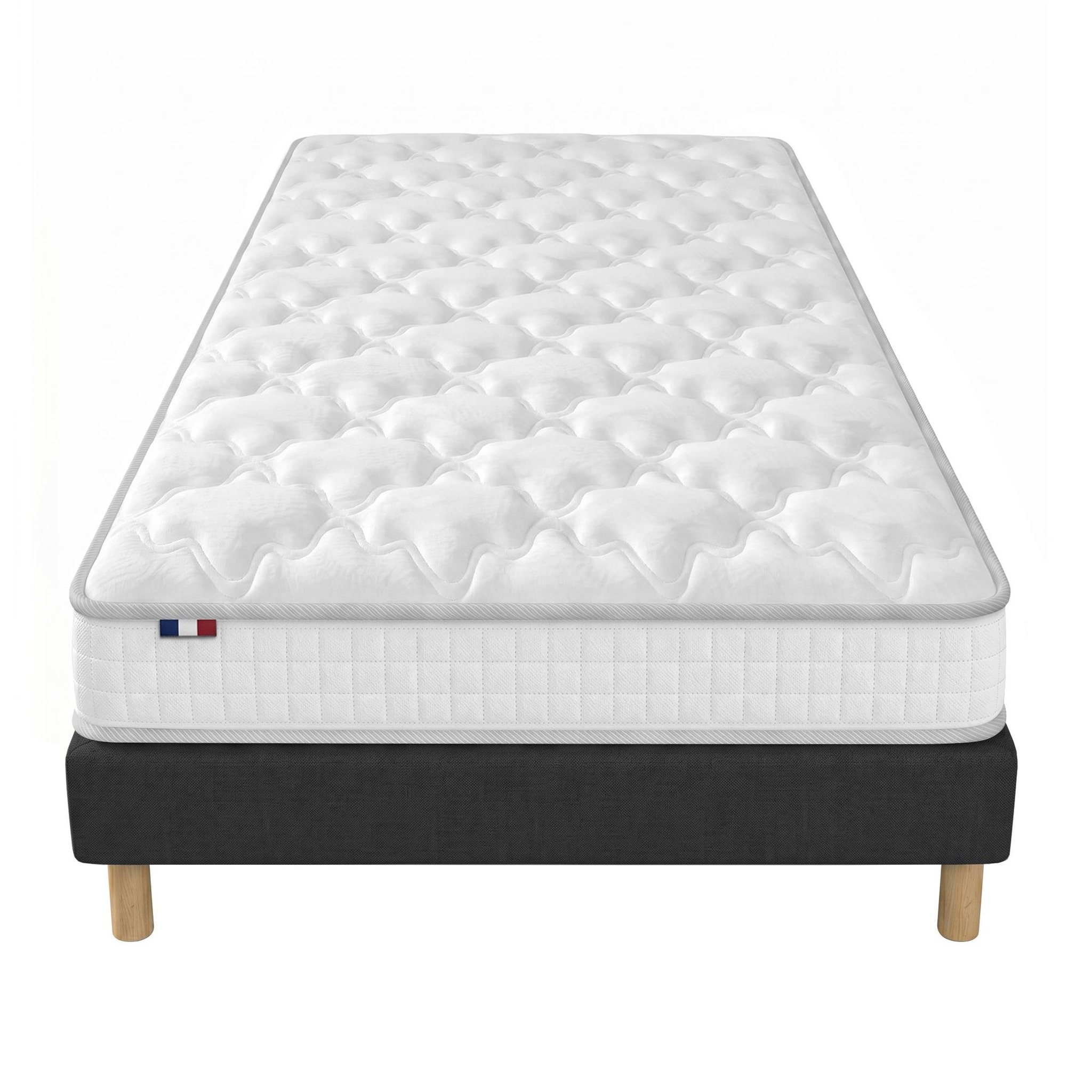 Voir la diapositive 2 : IDLITERIE Ensemble matelas ressorts ensachés spectre + sommier tapissier 90 x 200 sommier noir