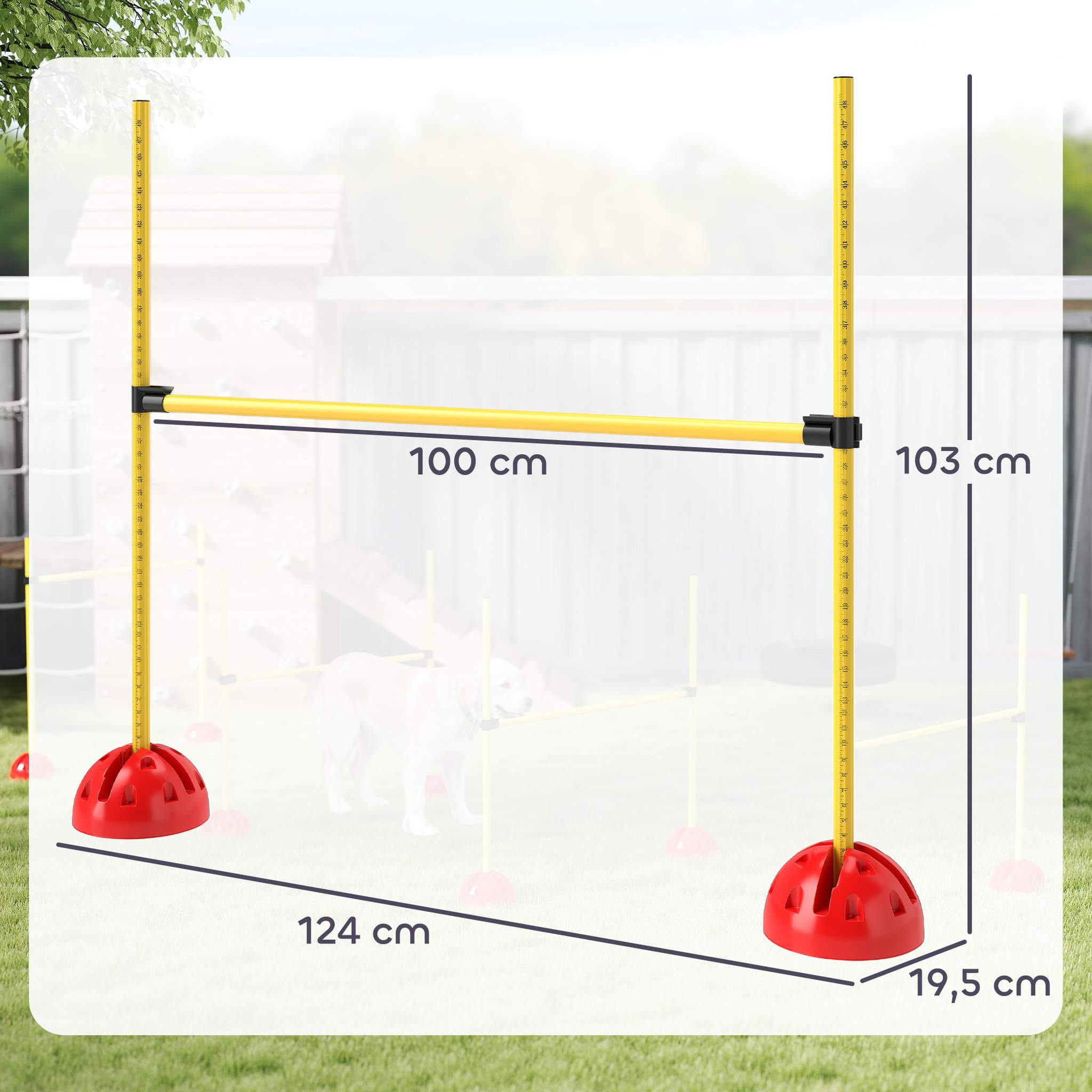 Voir la diapositive 3 : PAWHUT Kit d'agilité pour chien - 4 obstacles haies réglables en hauteur, sac de transport - plastique jaune rouge