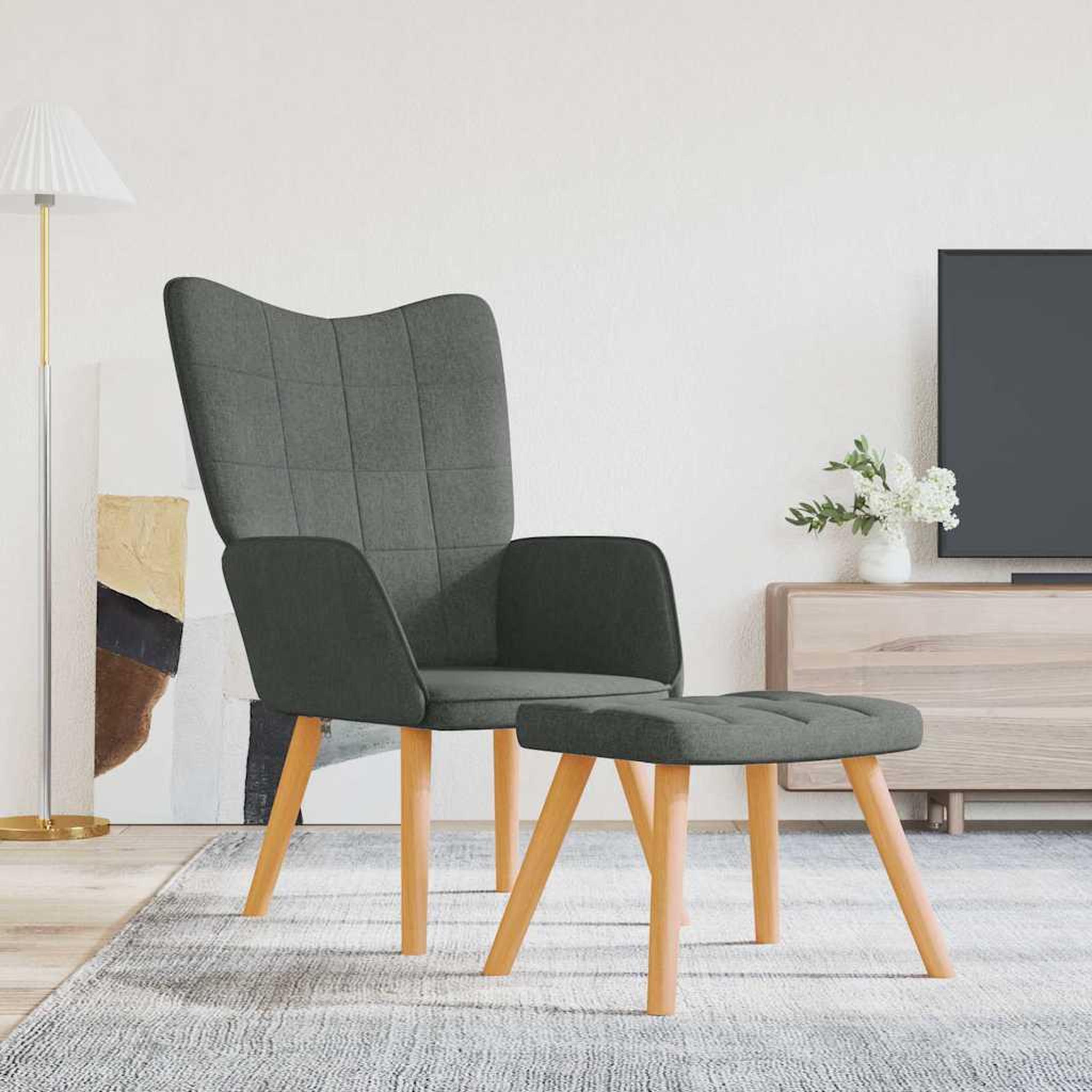 Voir la diapositive 1 : VIDAXL Chaise de relaxation avec tabouret Gris fonce Tissu