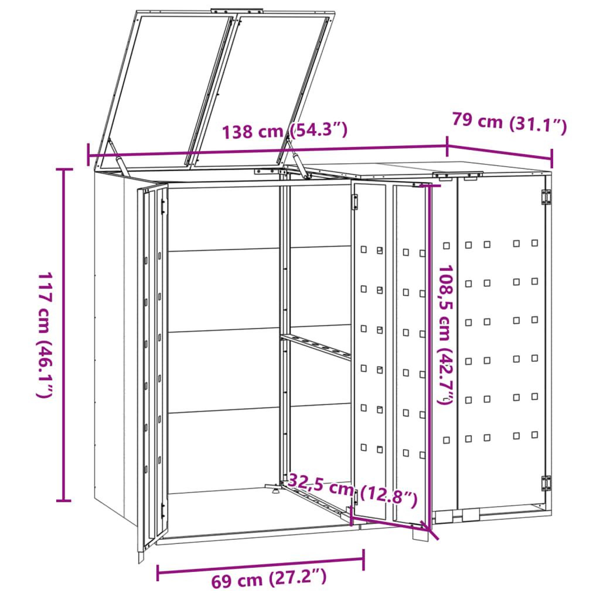 Voir la diapositive 6 : VIDAXL Rangement a roulettes pour poubelles pour 2 bacs gris acier