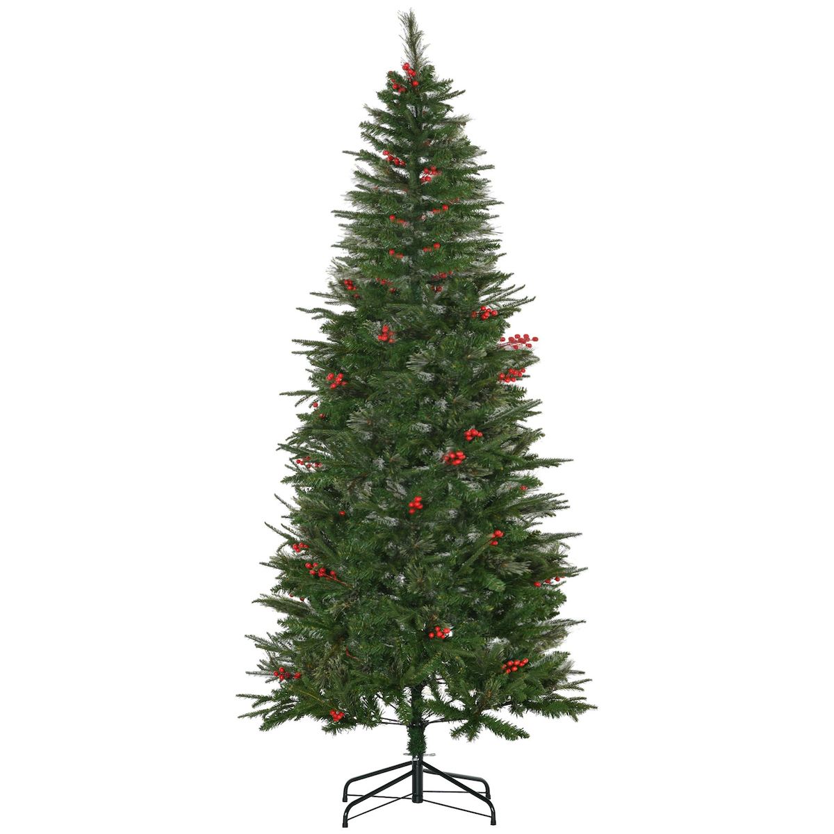 HOMCOM Sapin de Noël artificiel décoré Ø 78 x 210H cm 746 branches épines grand réalisme 45 baies rouges