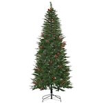 HOMCOM Sapin de Noël artificiel décoré Ø 78 x 210H cm 746 branches épines grand réalisme 45 baies rouges