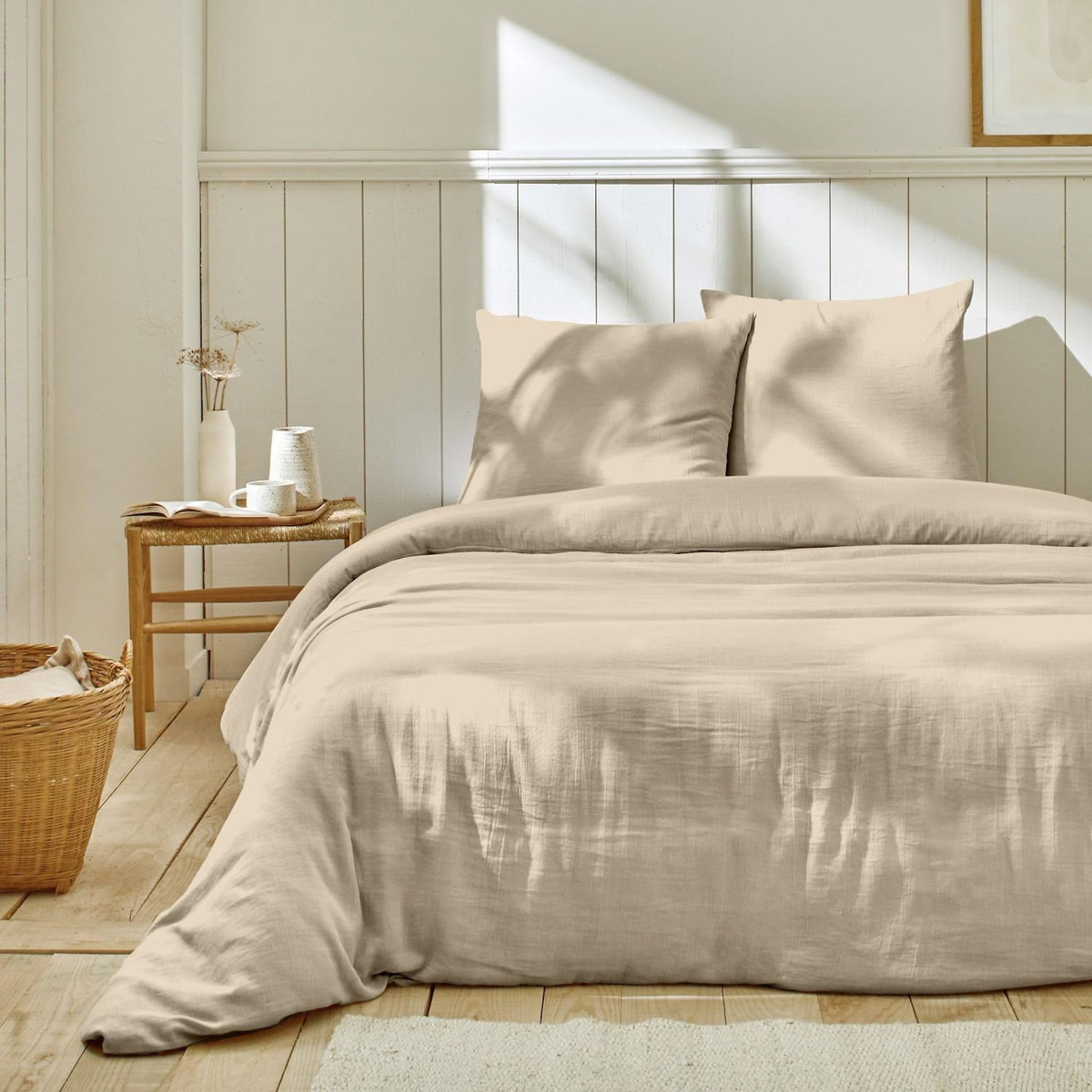 Home collection Parure housse de couette en gaze de coton - rose