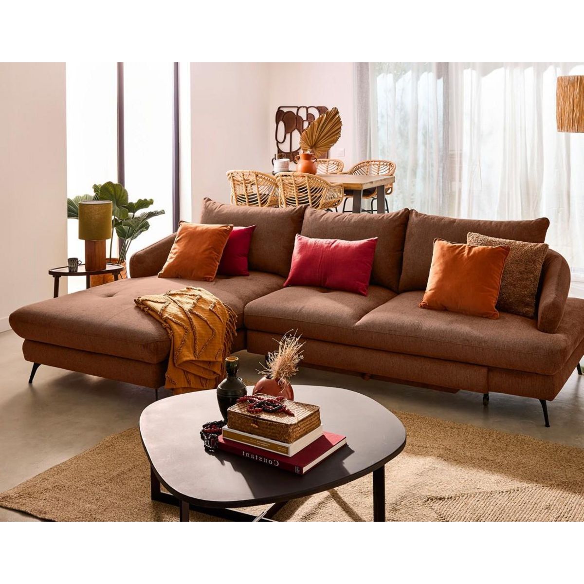 LISA DESIGN Ninon - canapé d'angle gauche 4 places convertible avec coffre en tissu texturé