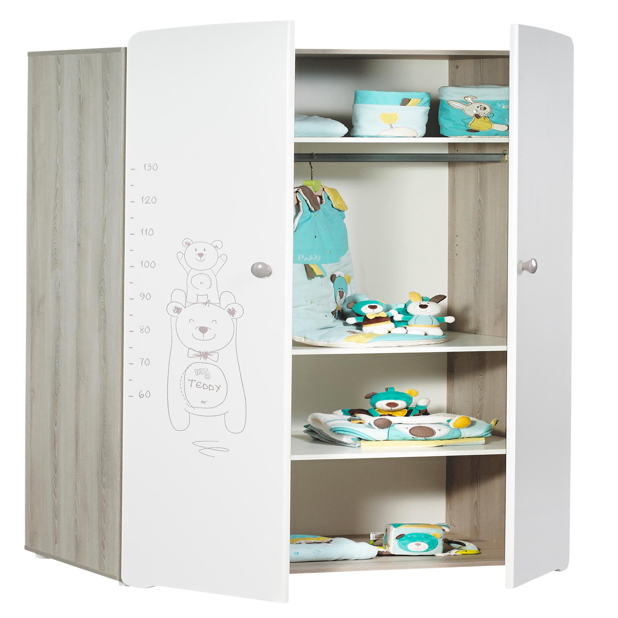Voir la diapositive 2 : BABY PRICE Armoire chambre bébé 2 portes TEDDY