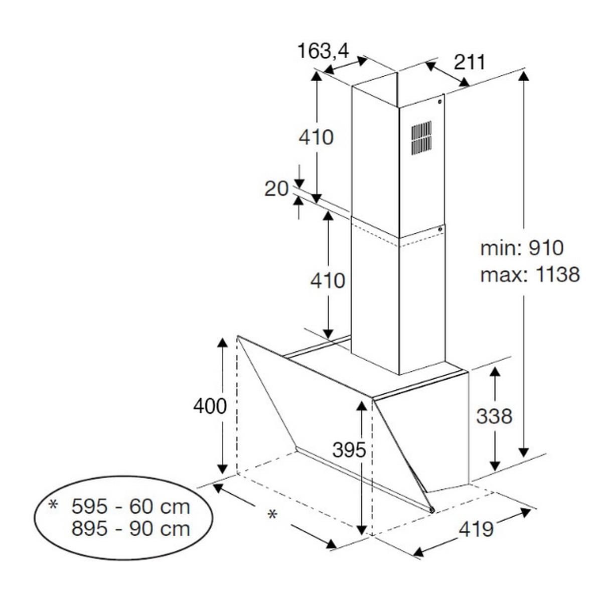 Beko Hotte décorative inclinée 60cm 408m3/h noir - BHCA62442BBH