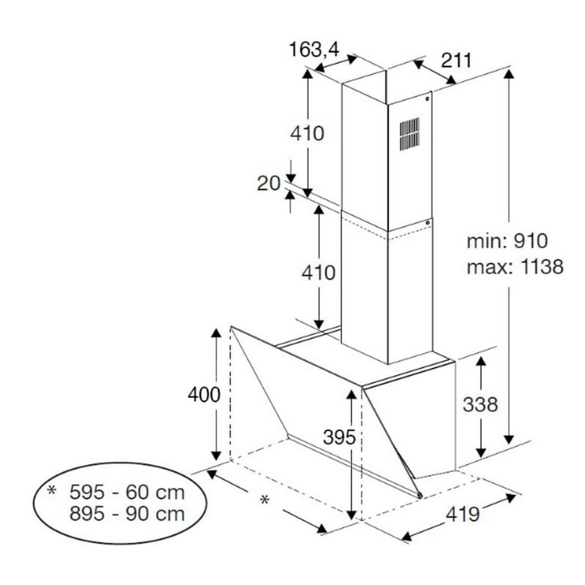 Beko Hotte décorative inclinée 60cm 408m3/h noir - BHCA62442BBH