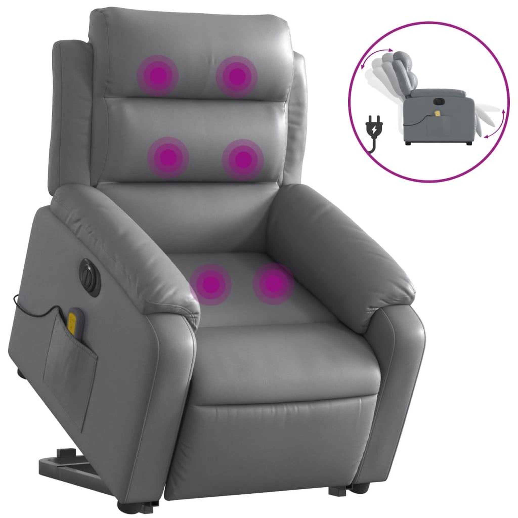 Voir la diapositive 2 : VIDAXL Fauteuil inclinable de massage electrique gris similicuir