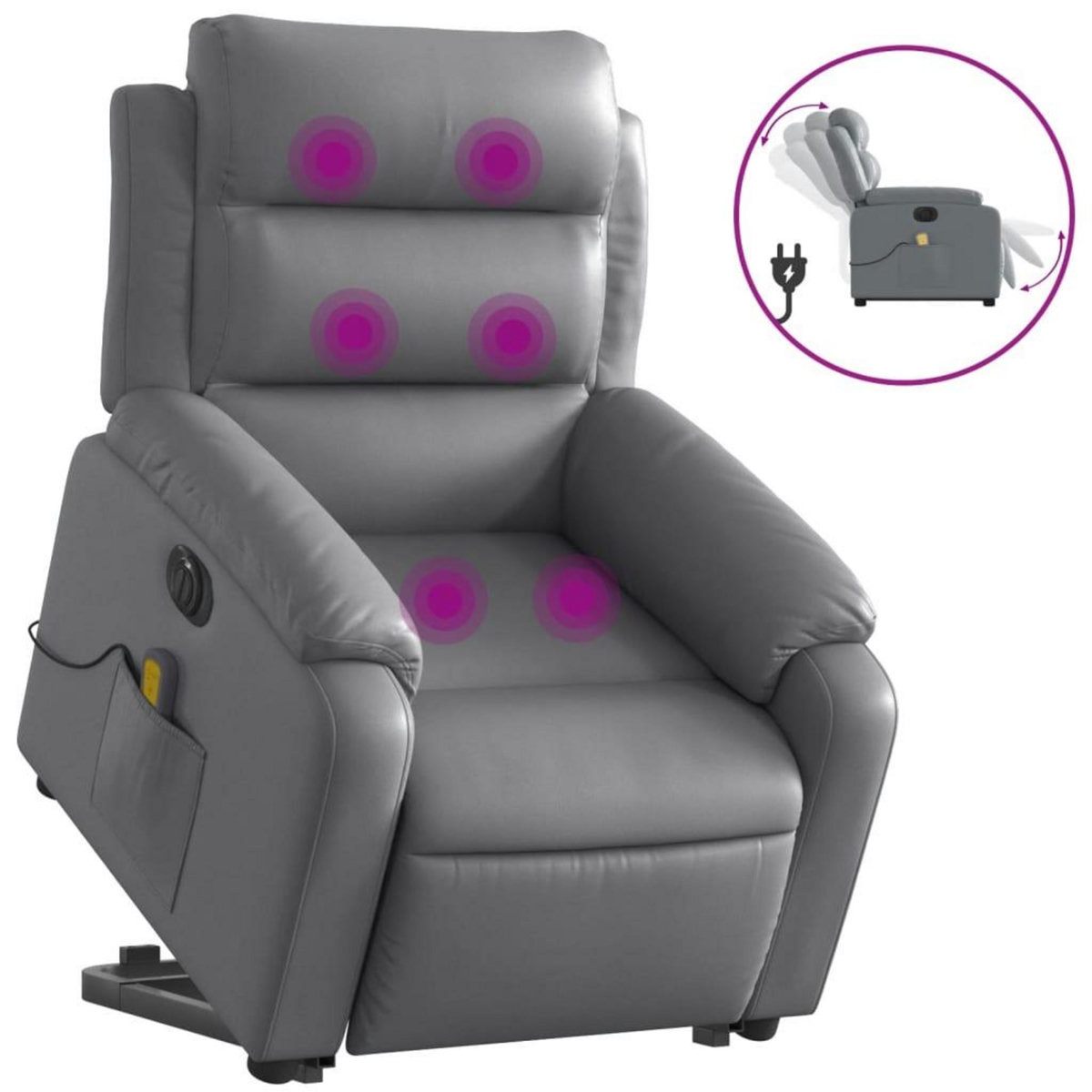 VIDAXL Fauteuil inclinable de massage electrique gris similicuir