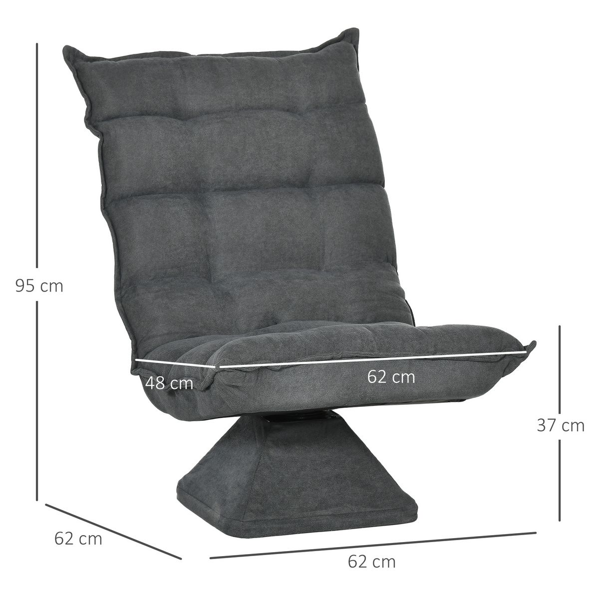 HOMCOM Fauteuil relax grand confort pivotant inclinaison réglable 5 niv. épais garnissage mousse haute densité tissu velours microfibre gris