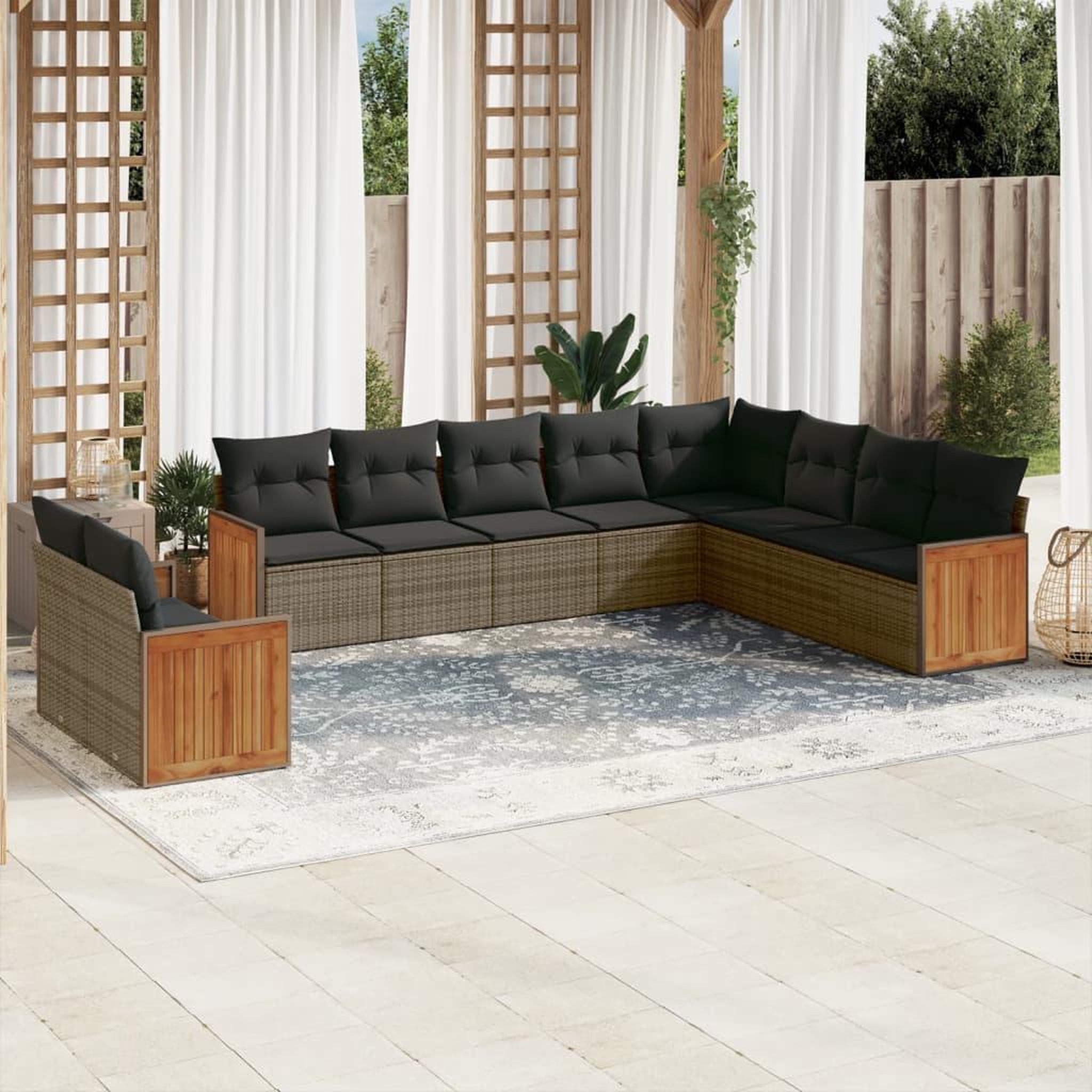 VIDAXL Salon de jardin avec coussins 10 pcs gris resine tressee