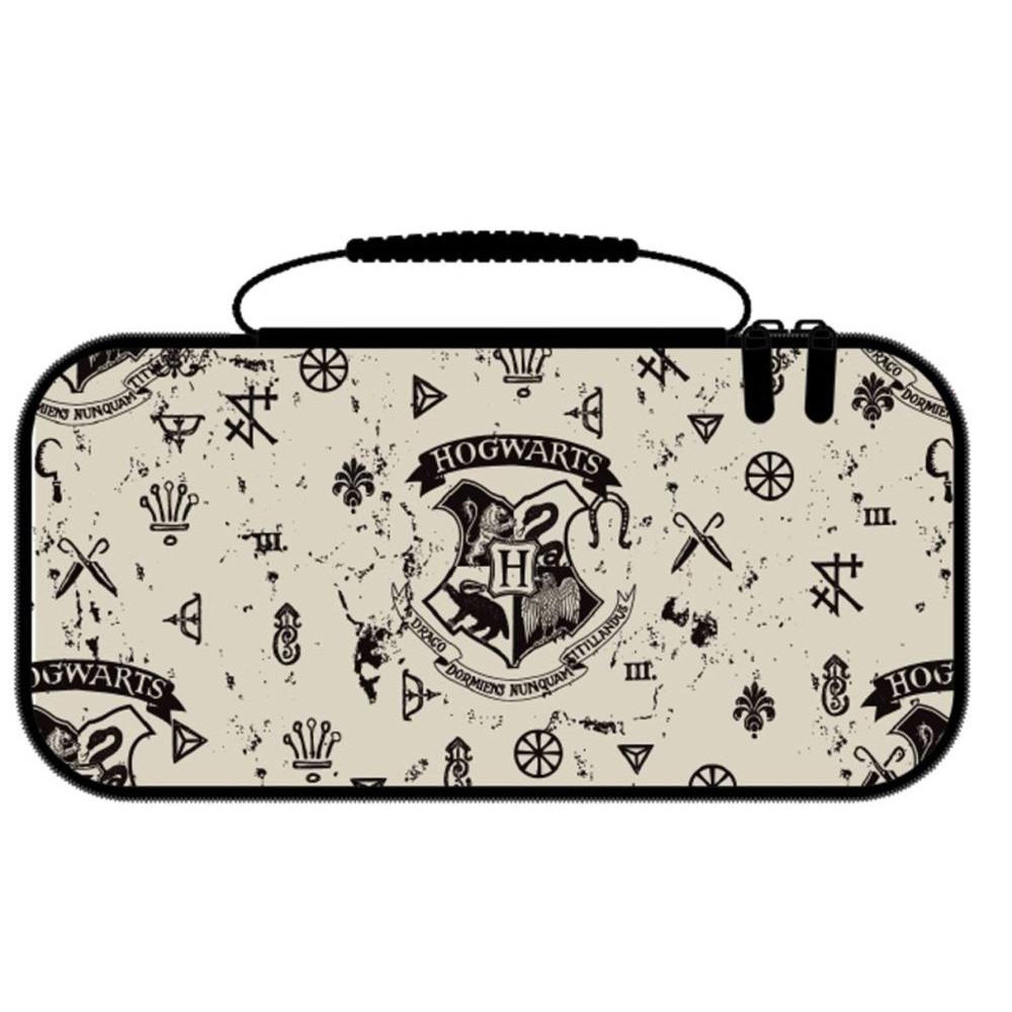 Pochette de voyage protectrice Hogwarts beige et noire pour Nintendo Switch, Switch 2 et Switch OLED