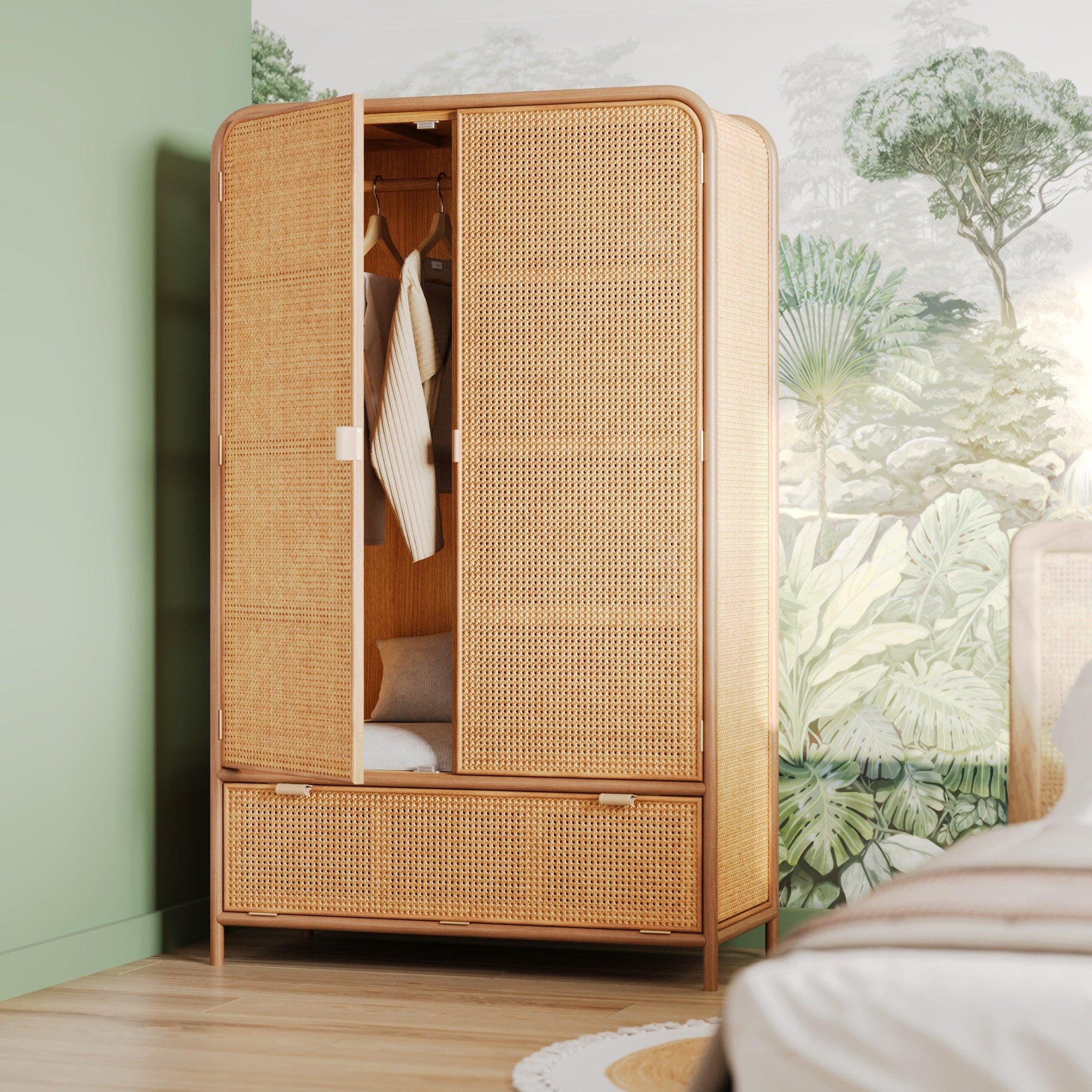 Voir la diapositive 2 : MAISON PAVANE Armoire en bois massif de pin et de teck-alata