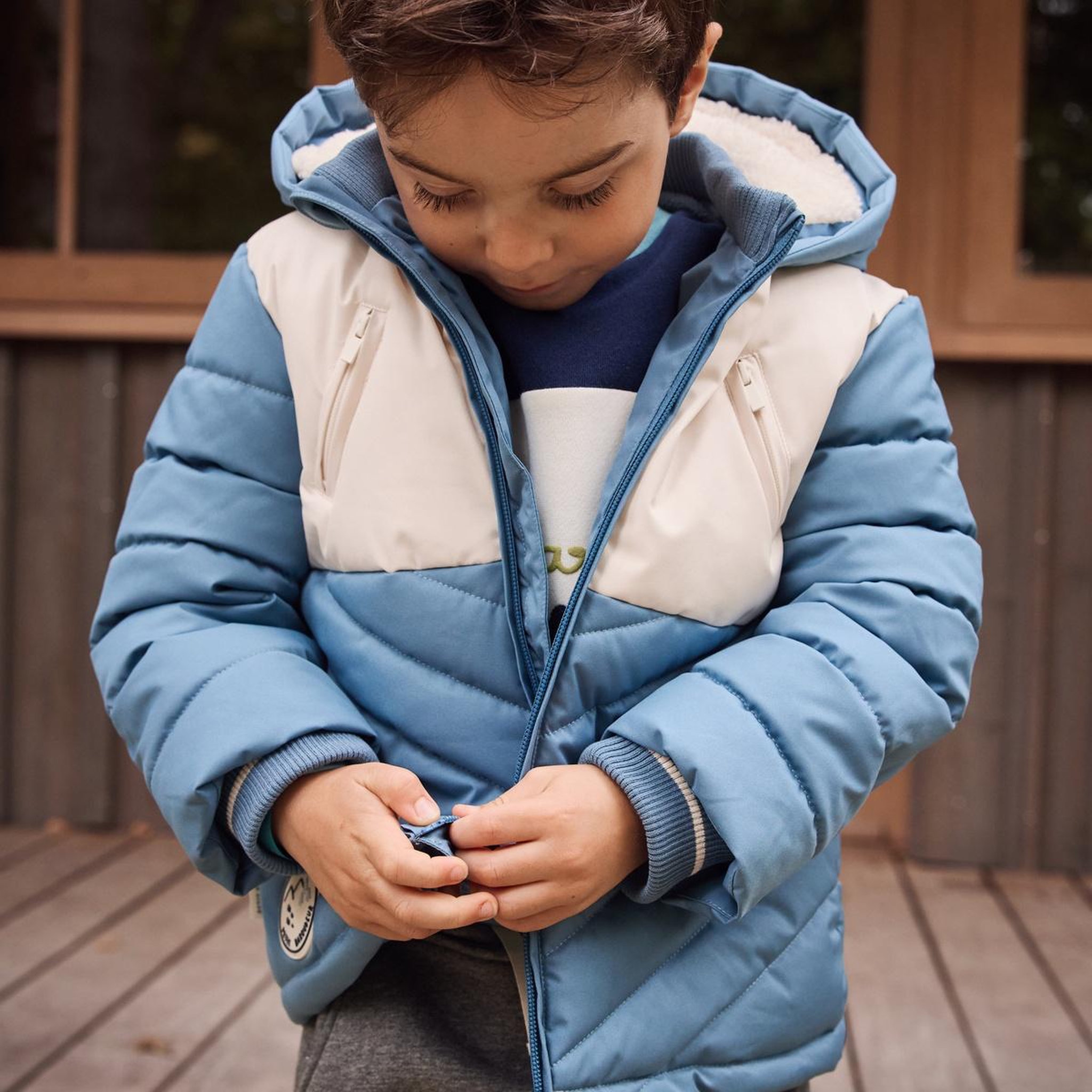 Voir la diapositive 5 : PETIT BEGUIN Doudoune enfant imperméable doublée polaire avec capuche tao