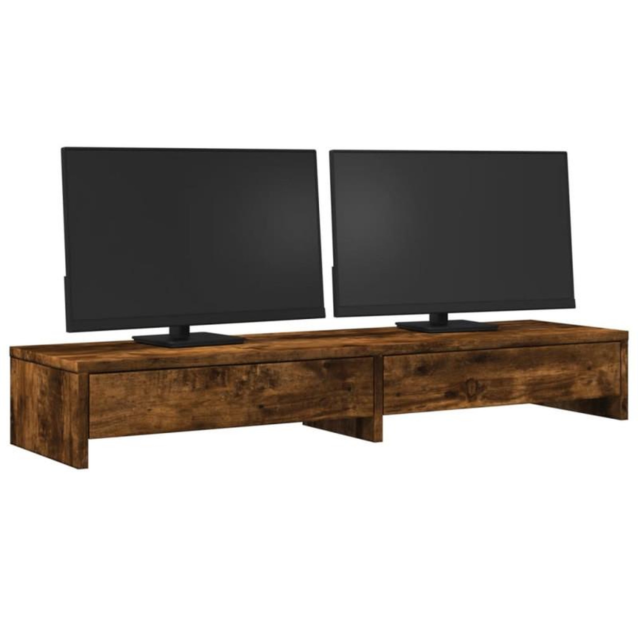 Voir la diapositive 3 : VIDAXL Support de moniteur avec tiroirs chêne fumé bois d ingénierie