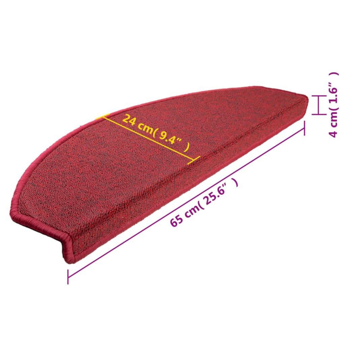 VIDAXL Tapis d'escalier 15 pcs Rouge bordeaux 65 x 24 x 4 cm