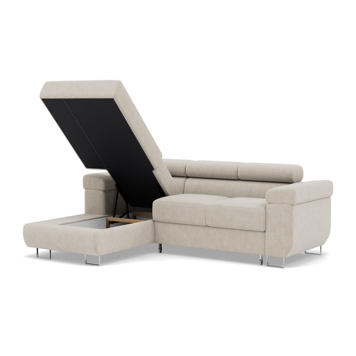 BEST MOBILIER Pablo - canapé d'angle gauche - 6 places - convertible avec coffre et têtières réglables - en velours côtelé