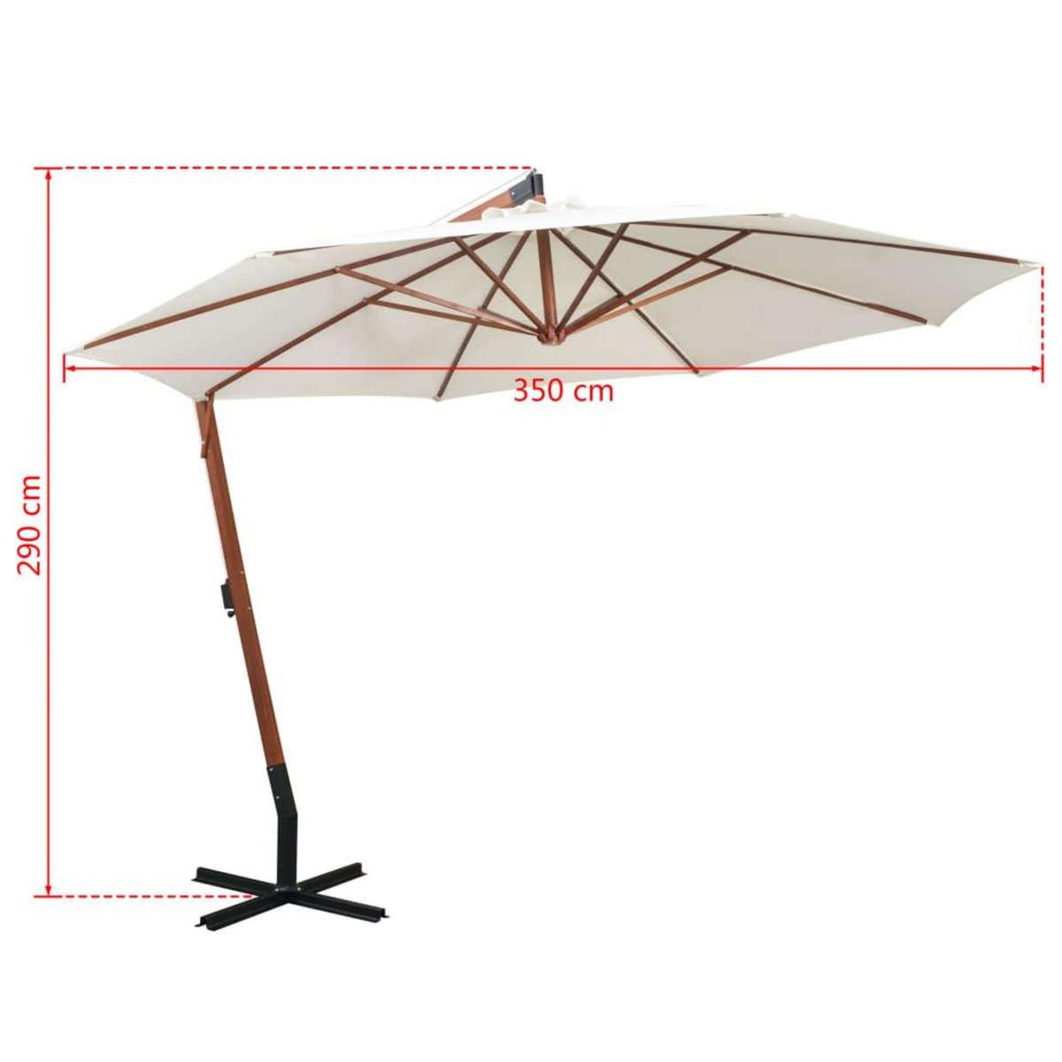 VIDAXL Parasol suspendu avec poteau en bois 350 cm blanc