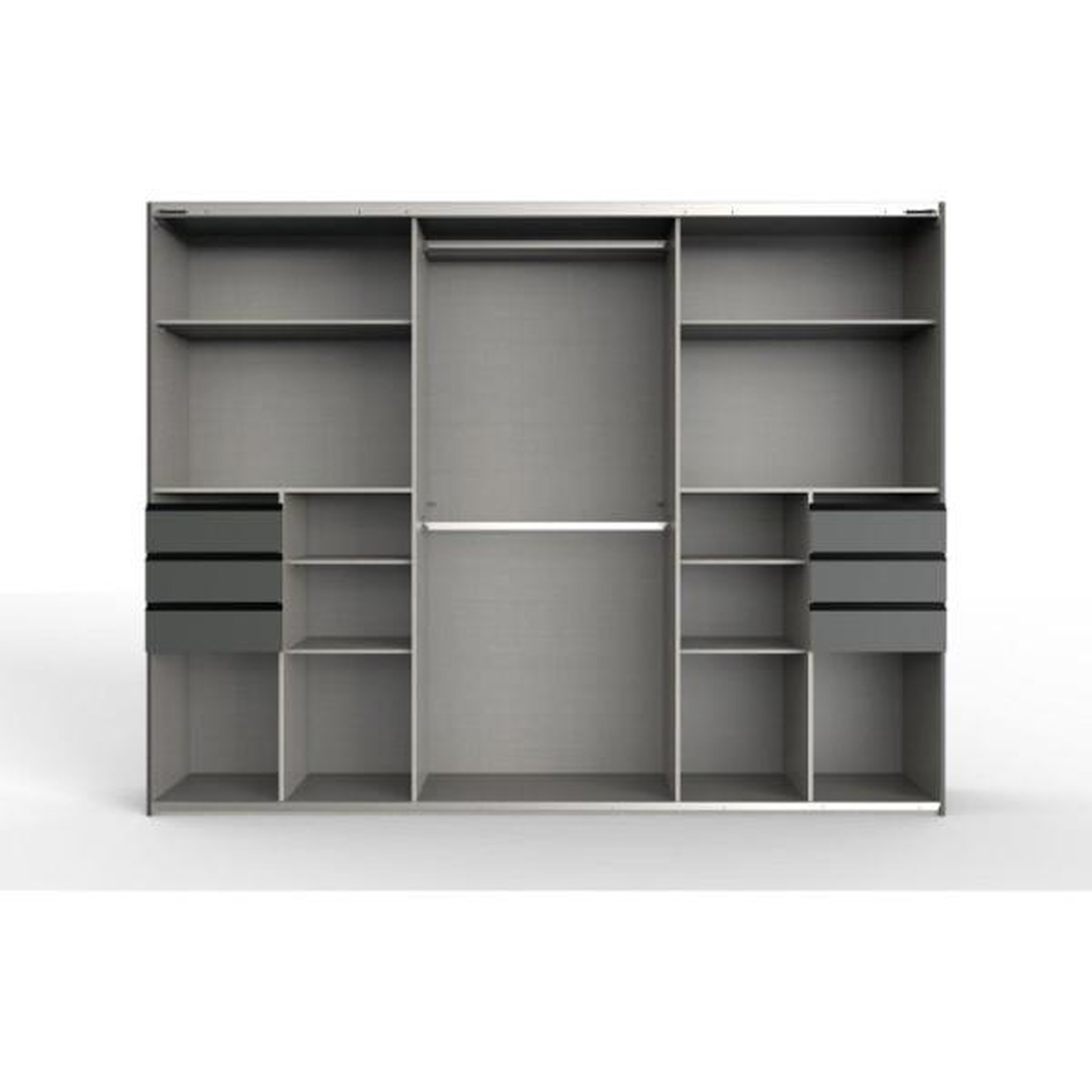 Voir la diapositive 3 : MARKET24 Armoire - décor graphite et noir - 3 portes coulissantes + 6 tiroirs - l 270 x p 64 x h 210 cm - saigon