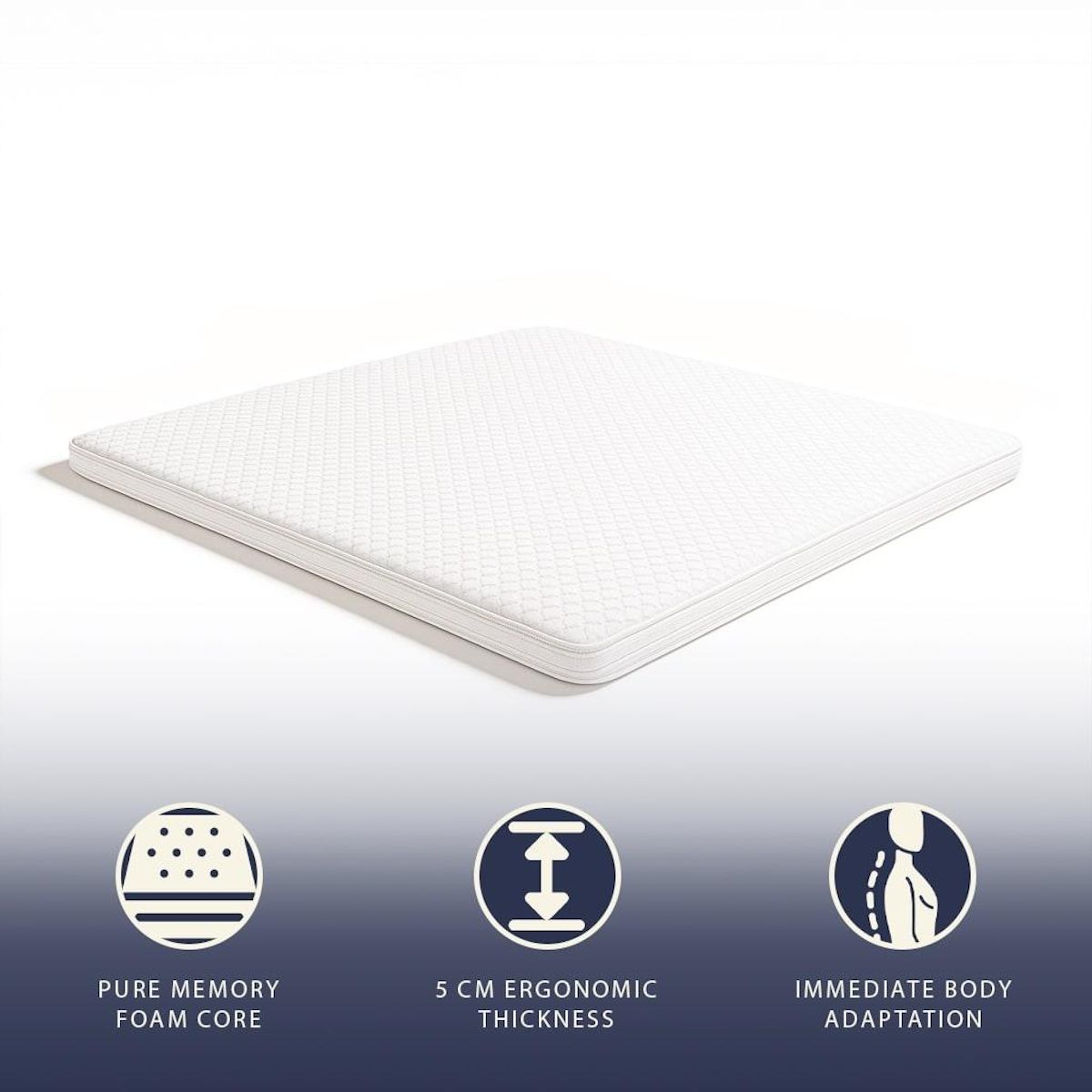 THE WHITE STONE Surmatelas 80x190 cm en Mémoire de Forme Pure | Hauteur 5 cm | Respirant & Hypoallergénique | Fabriqué en Italie | Correcteur de Matelas